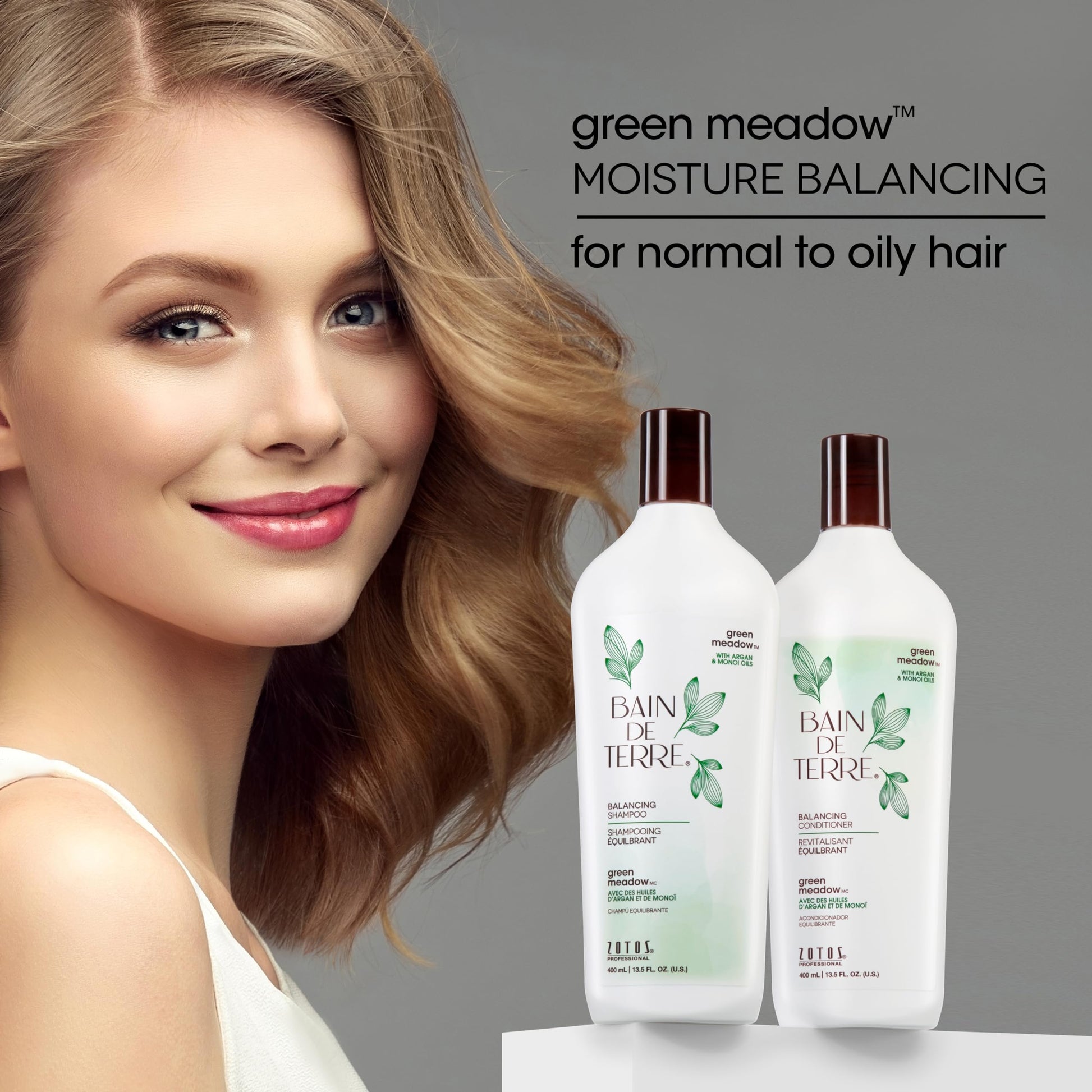 Light Slate Gray Bain de Terre Green Meadow Balancing Conditioner, Gentle Moisture Balance for Soft, Silky & Bouncy Hair with Argan & Monoi Oils, Paraben-free, Color-Safe, Vegan, 13.5 Fl Oz