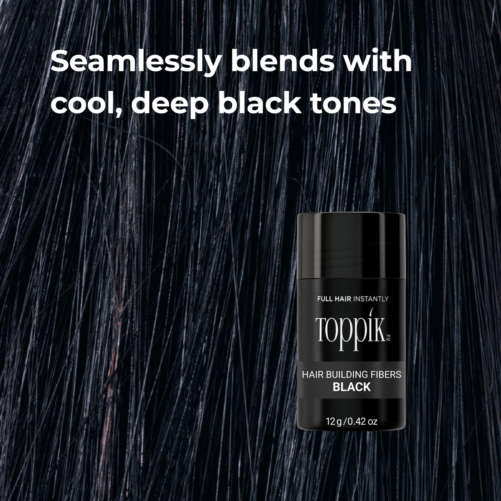 Toppik Hair Building Fibers, Black, 12g Fill In Fine or Thinning Hair, Instantly Thicker, Fuller Looking, 9 Shades for Men & Women, Keratin Protein Formula