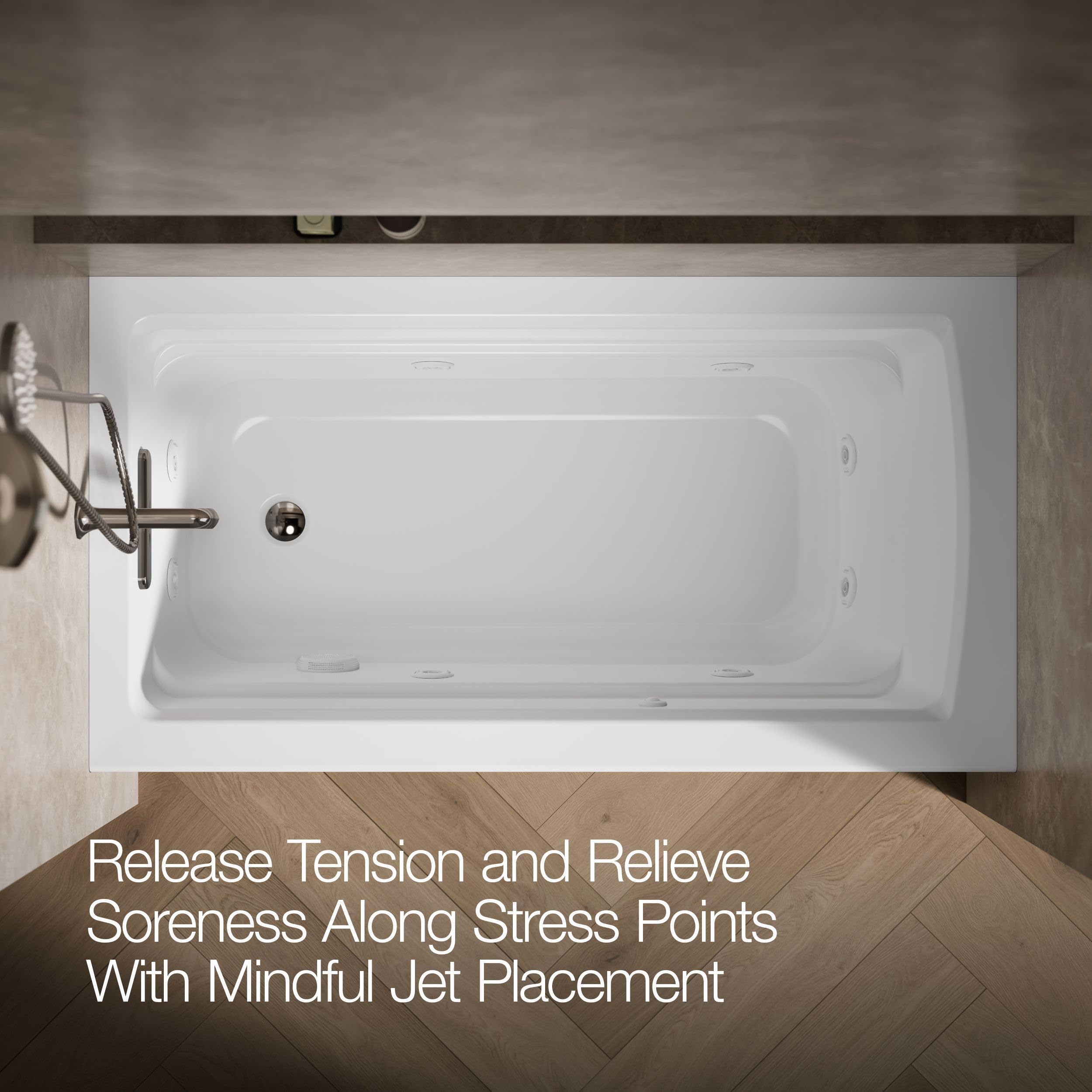 Kohler K-1122-HL-0 Archer 60"x32" alcove whirlpool with integral apron, left hand drain and heater, White