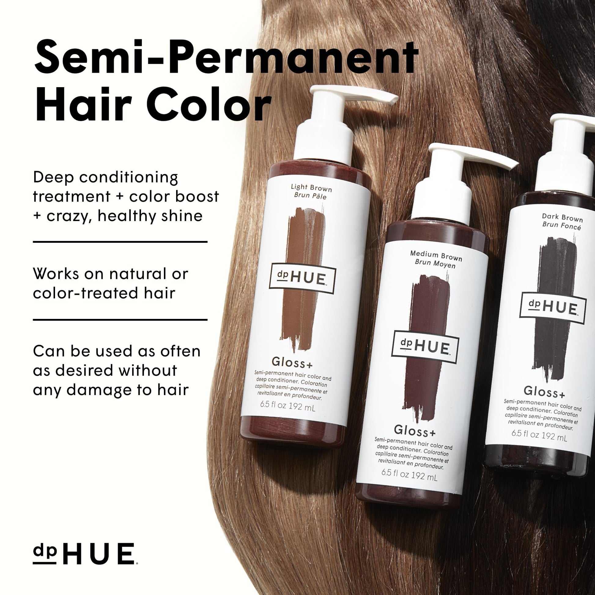 White Smoke dpHUE Gloss+, Cool Medium Brown - Boosts Fading & Faded Hair Color - 8-12 Applications per Bottle - Lasts Up to 8 Washes
