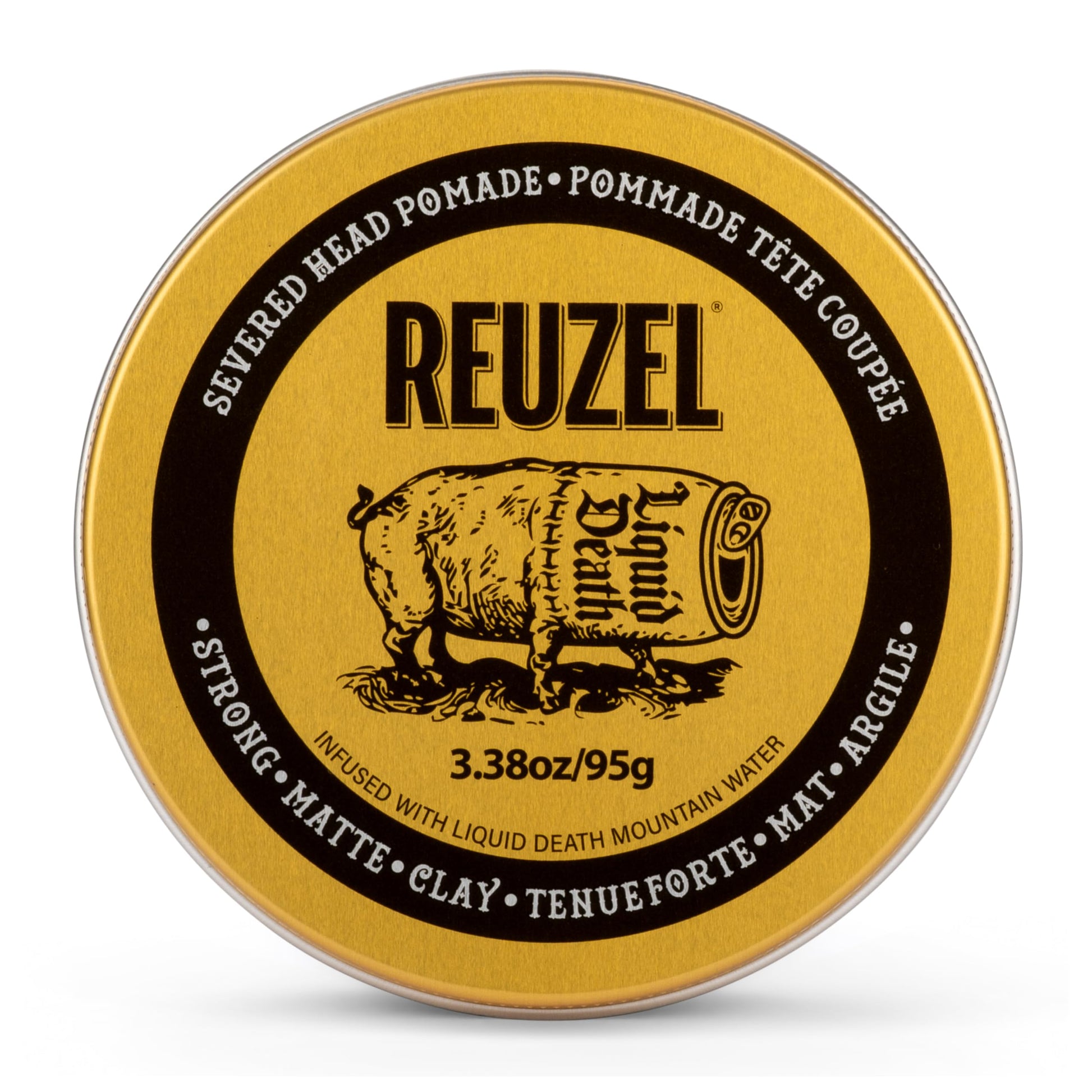 White Smoke REUZEL and Liquid Death Severed Head Matte Clay Pomade, Strong All Day Hold, Water Soluble, Matte Finish and Non-Greasy Formula, Easy To Wash Out, For All Hair Types, 3.38 oz