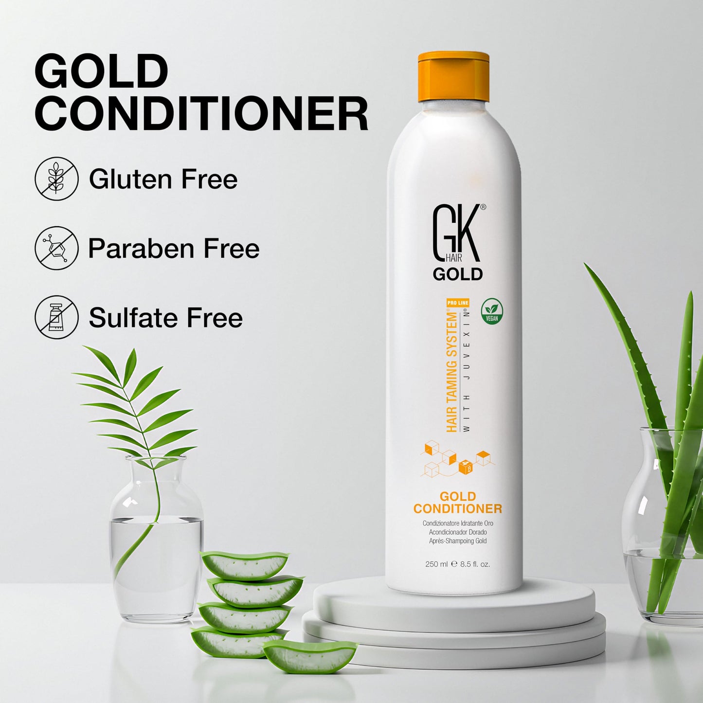 GK HAIR Global Keratin Gold Conditioner (8.5 Fl Oz/250ml) Hair Moisturizing Shine and Protection With Argan Oil, Shea Butter, Natural Oils All Hair Types