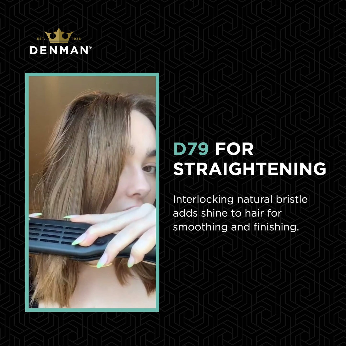 Denman D79 Thermoceramic Hair Straightening Brush - with Boar Bristles - For Wide, Wavy, Curly, Coily Hair – Black