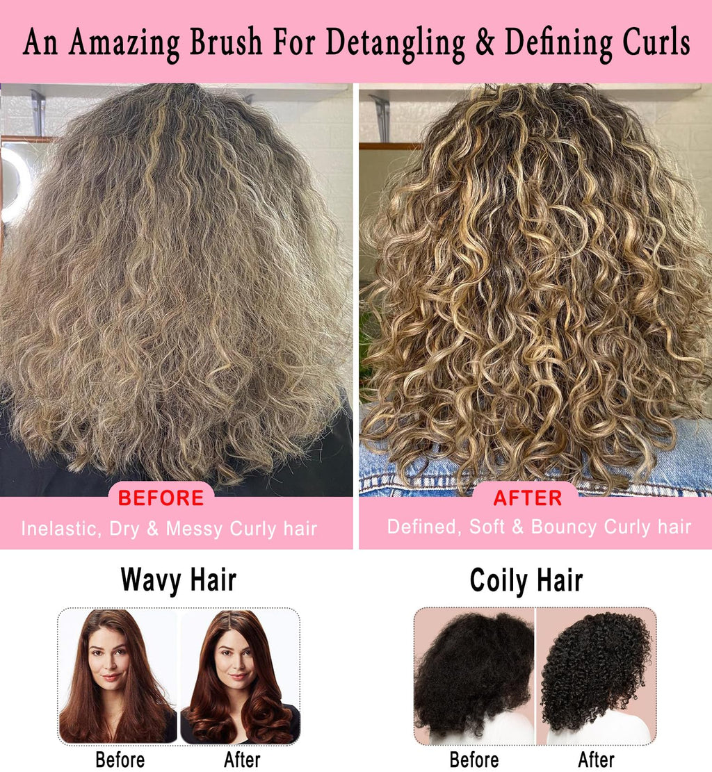 KTKUDY 9 Row Defining Brush for Shaping and Finishing Curls - Detangling Blow-Drying Brush for Thick, Wavy or Coily Hair (Black&Pink)