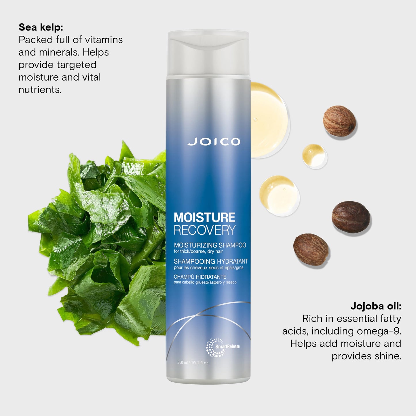 Joico 保湿洗发水，适用于浓密、粗糙、干燥的头发 - 恢复水分，强韧，含荷荷巴油和乳木果油，10.1 盎司