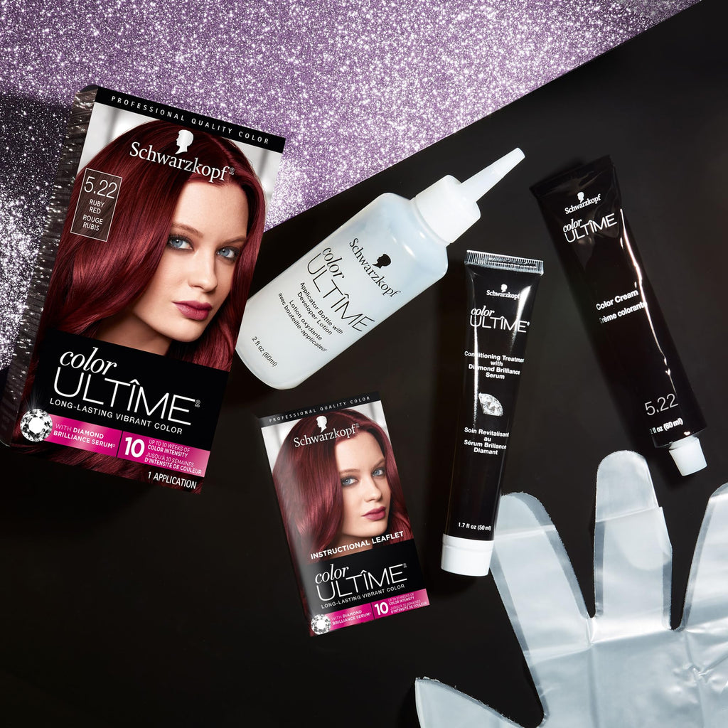 Schwarzkopf Color Ultime 5.22 Ruby Red Hair Dye, Permanent Intense Red with Diamond Brilliance, Fade-Resistant, Covers Grays, All Hair Textures