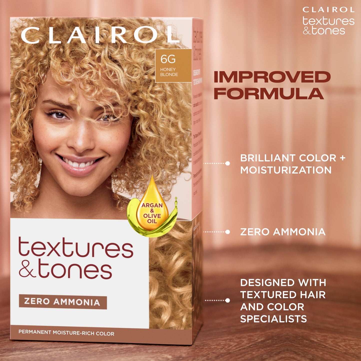 Tan Clairol Textures & Tones Permanent Hair Dye, 5G Caramel Brown Hair Color| Ammonia Free | Moisture-Rich Formula with Argan, and Olive Oil for Brilliant Shine | Pack of 1