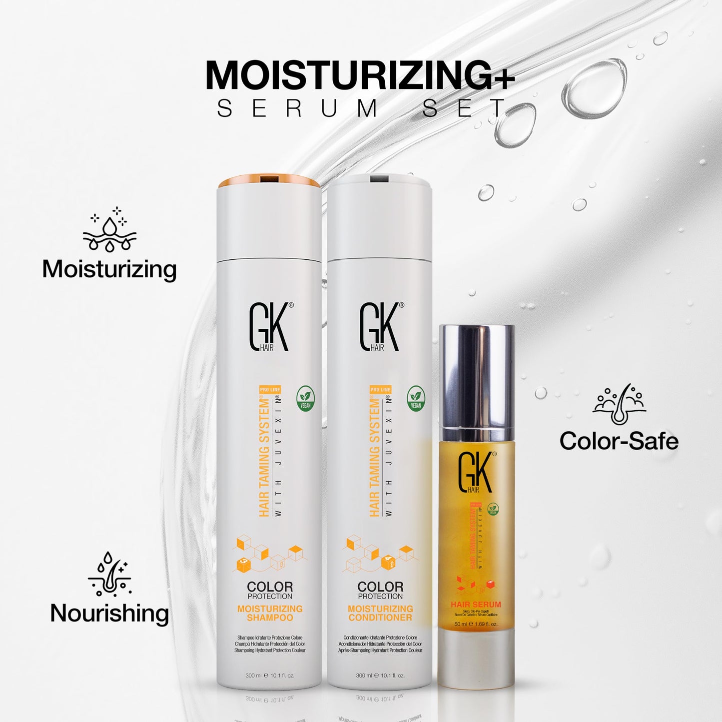 GK HAIR 保湿洗发水和护发素套装（10.1 液体盎司）全球角蛋白抗毛躁精华干燥受损修复摩洛哥坚果油（1.69 液体盎司）适合所有发质，不含硫酸盐和对羟基苯甲酸酯，男女通用