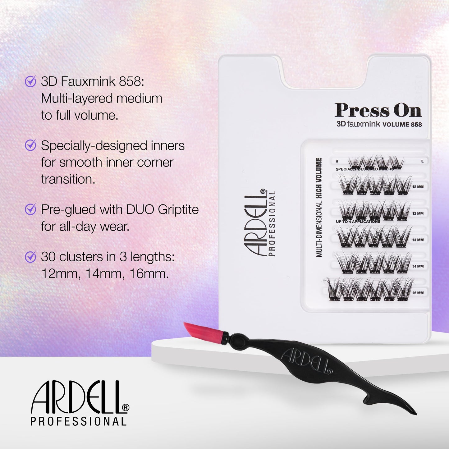 Lavender Ardell Press On Overlash 3D Fauxmink Volume 858 – Self Adhesive Lash Clusters, No Glue Needed Eyelashes, Pre Glued Cluster Eyelash Extensions, 1 Pack