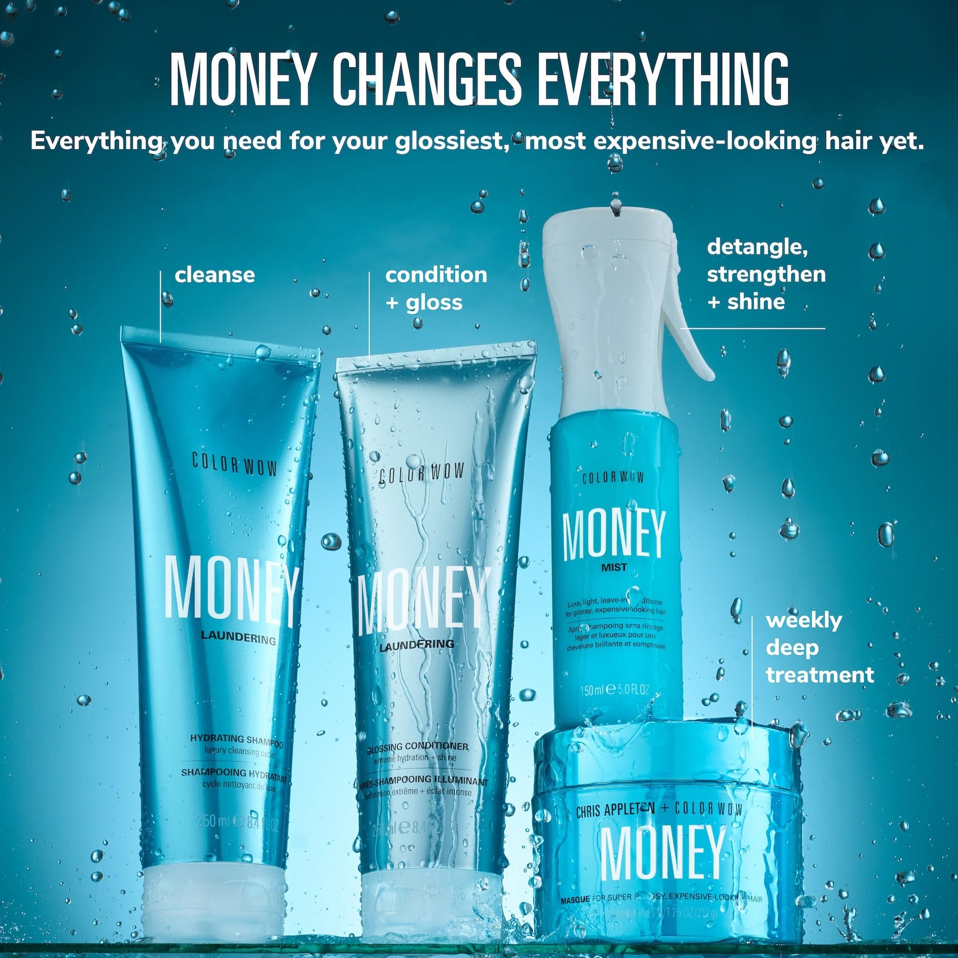 Dark Cyan COLOR WOW Money Laundering Glossing Conditioner, Hair Glaze & Anti-Frizz Formula, Locks Moisture, Amplifies Hair Shine & Smoothing, 8.4 fl oz