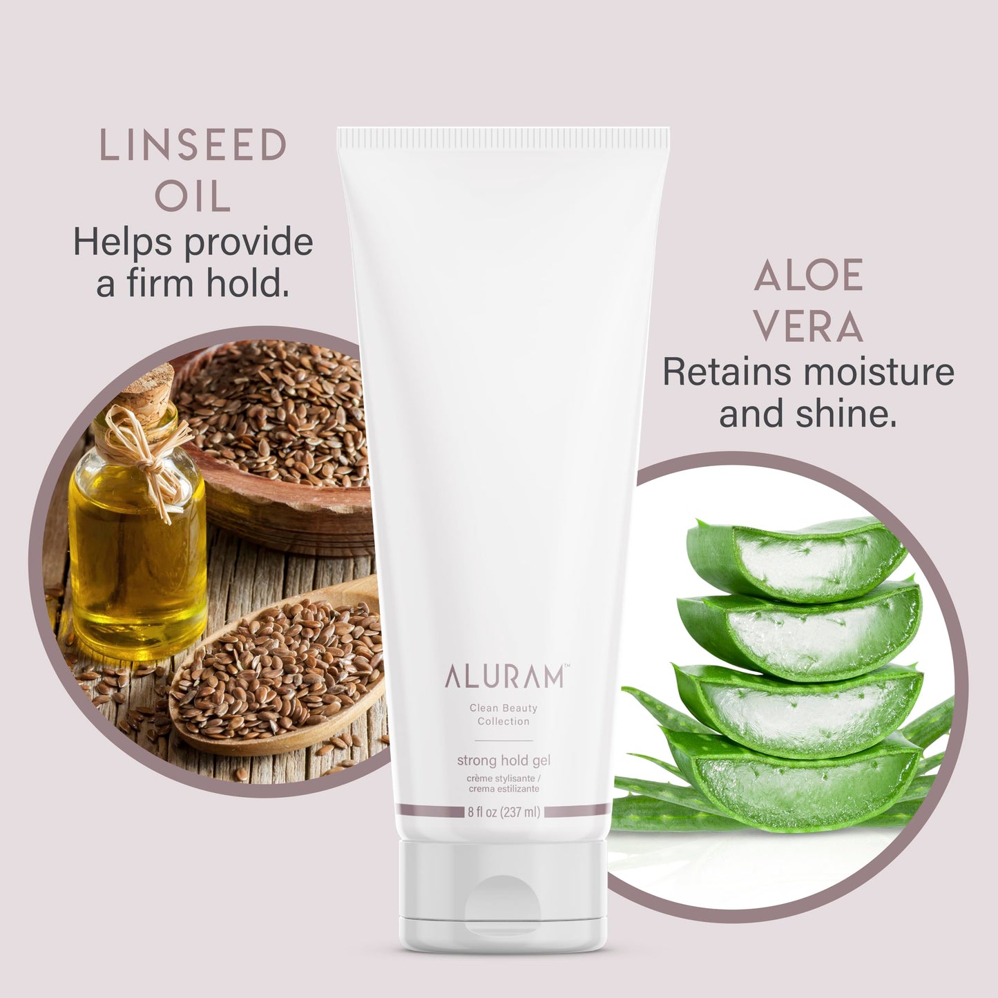 Aluram Strong Hold Gel, Silicone-Free Hair Styling Gel, Infused with Linseed Oil and Aloe Vera for Moisture and Shine, 8 Oz