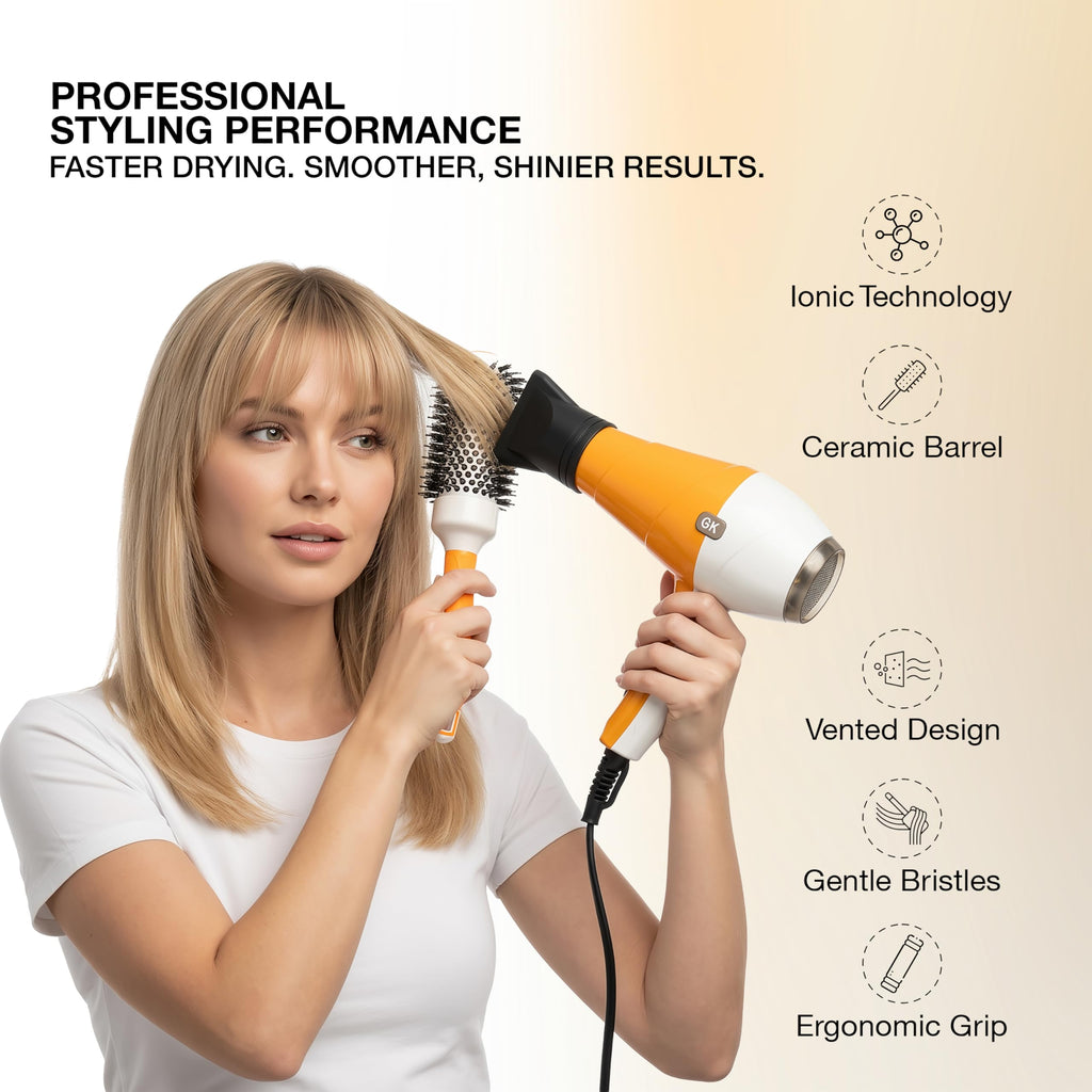 GK HAIR Global Keratin Professional Large Thermal Extra Round Brush 43mm Ceramic Coated Barrel Anti Static Frizz Control Blow Drying Styling Detangling for Long Short Curly Tangle Straight Hair Unisex