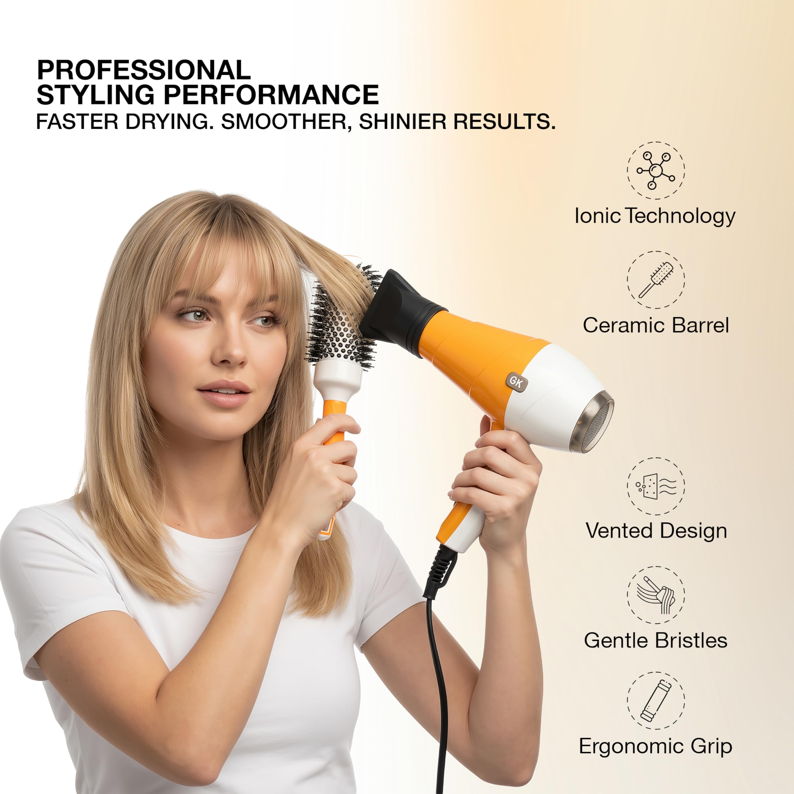 GK HAIR Global Keratin Professional Large Thermal Extra Round Brush 43mm Ceramic Coated Barrel Anti Static Frizz Control Blow Drying Styling Detangling for Long Short Curly Tangle Straight Hair Unisex