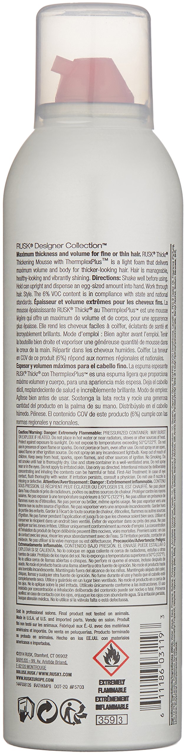 RUSK Designer Collection Mousse Épaississante pour Cheveux Fins ou Clairsemés, 8,8 Oz, Mousse Épaississante qui Apporte Corps, Texture et Tenue Sans Accumulation