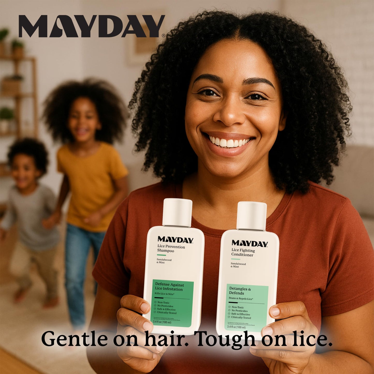 MAYDAY 3.4oz Lice Prevention Shampoo & Lice Fighting Conditioner Bundle - Sandalwood & Mint, Non-Toxic, Pesticide-Free, Scientifically Proven Treatment & Defense Against Lice, Safe for All Hair Types