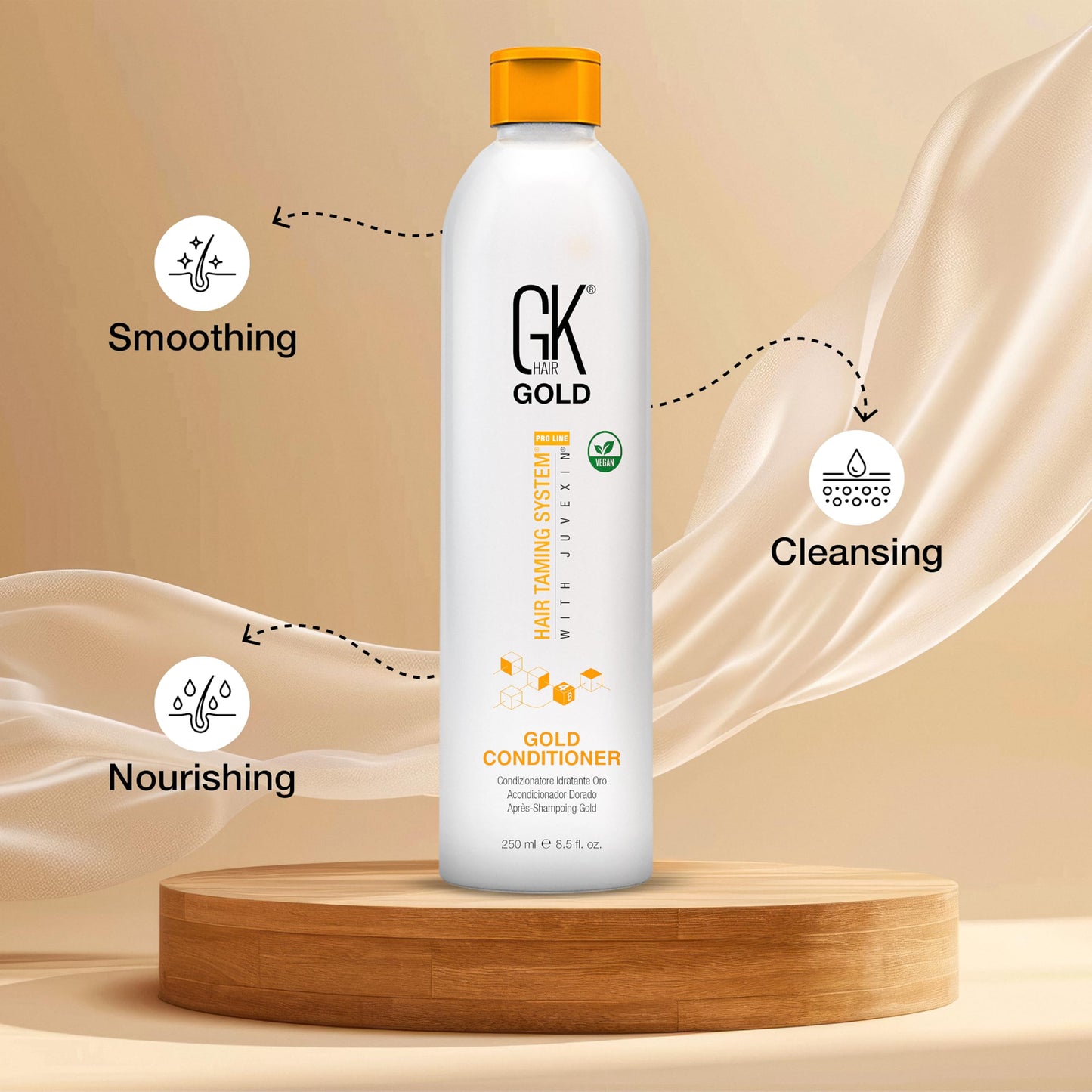 GK HAIR Global Keratin Gold Conditioner (8.5 Fl Oz/250ml) Hair Moisturizing Shine and Protection With Argan Oil, Shea Butter, Natural Oils All Hair Types