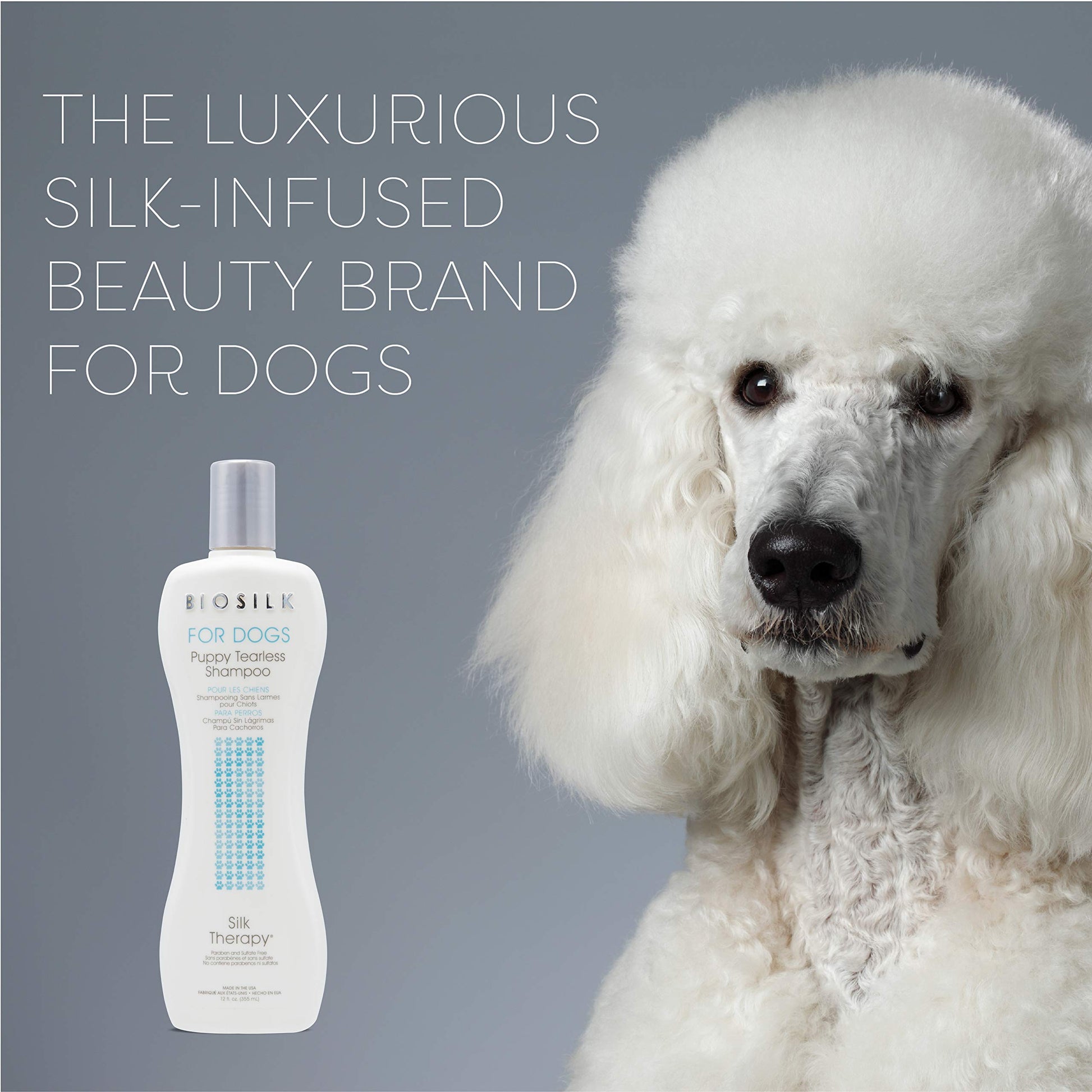 Slate Gray BioSilk for Dogs Puppy Tearless Shampoo, Gentle Dog Wash with Silk Proteins, Paraben and Sulfate Free Formula Helps Clean and Condition Coats for Puppies and Dogs, 12 Fl Oz