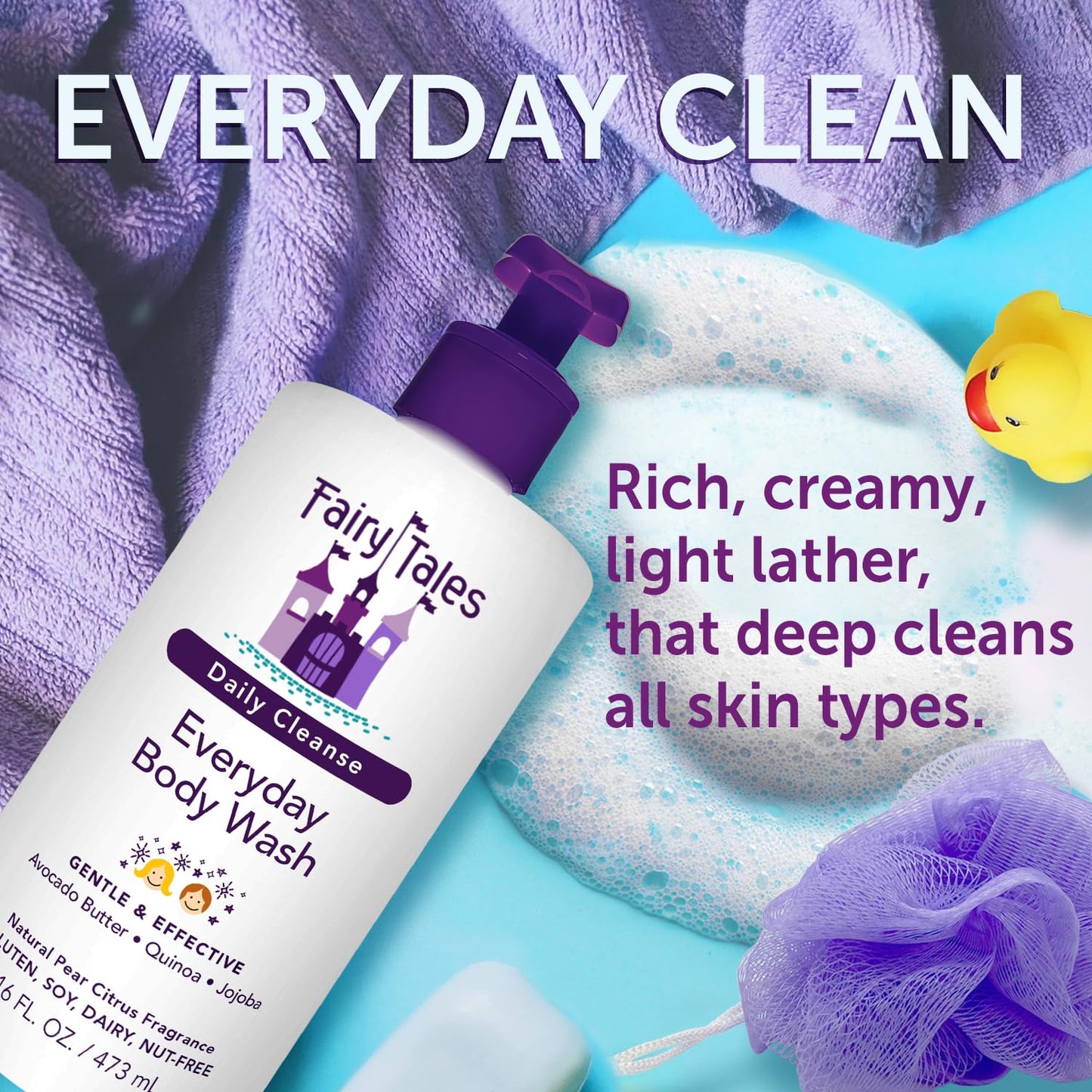 Fairy Tales Daily Cleanse Kids Body Wash, Everyday Body Wash for Kids and Toddler- Soap for Bath or Shower, No Harsh Chemicals or Toxins - 16oz