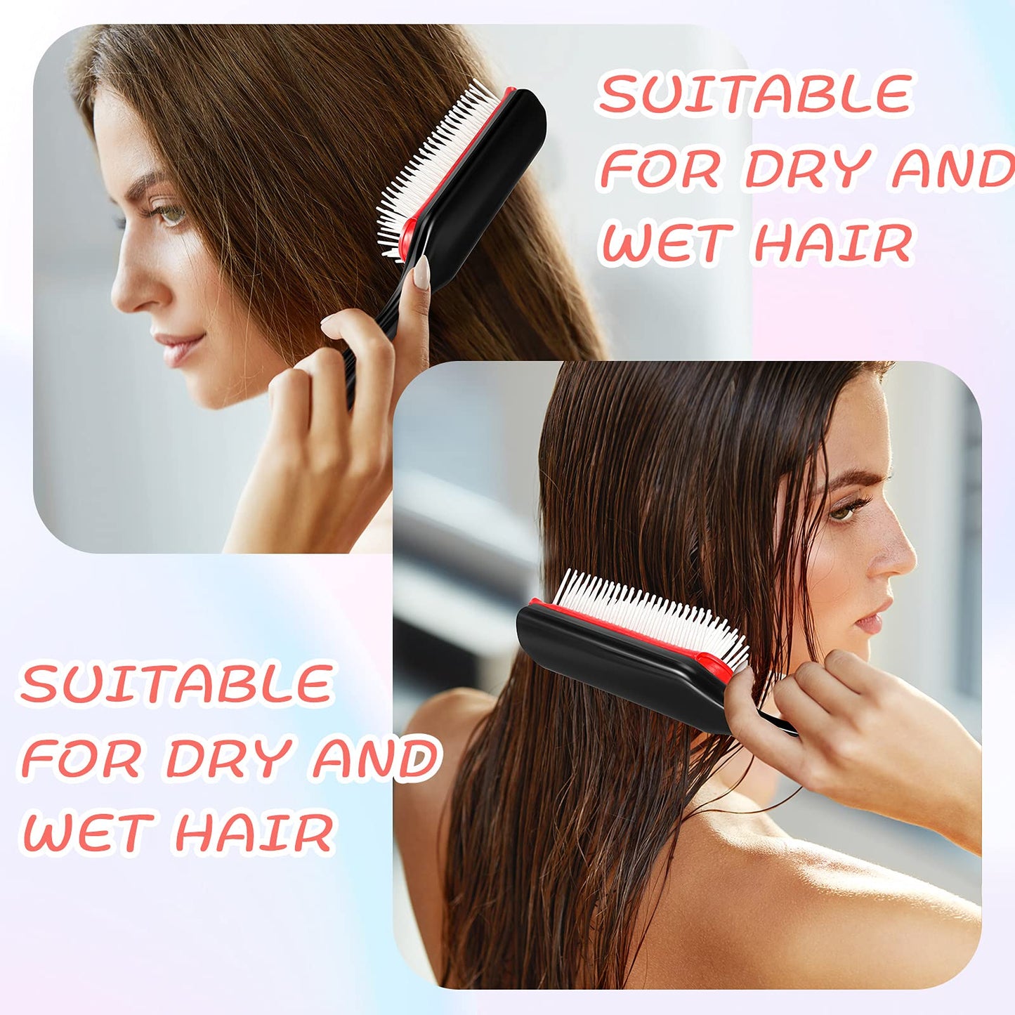 Brosse à cheveux Patelai en nylon, 3 tailles, 9 et 5 rangées, pour cheveux bouclés naturels, démêlante, peigne de voyage pour femmes et hommes, volumisante, modelante, séparatrice, définissante, pour salon de coiffure (rouge et noir)