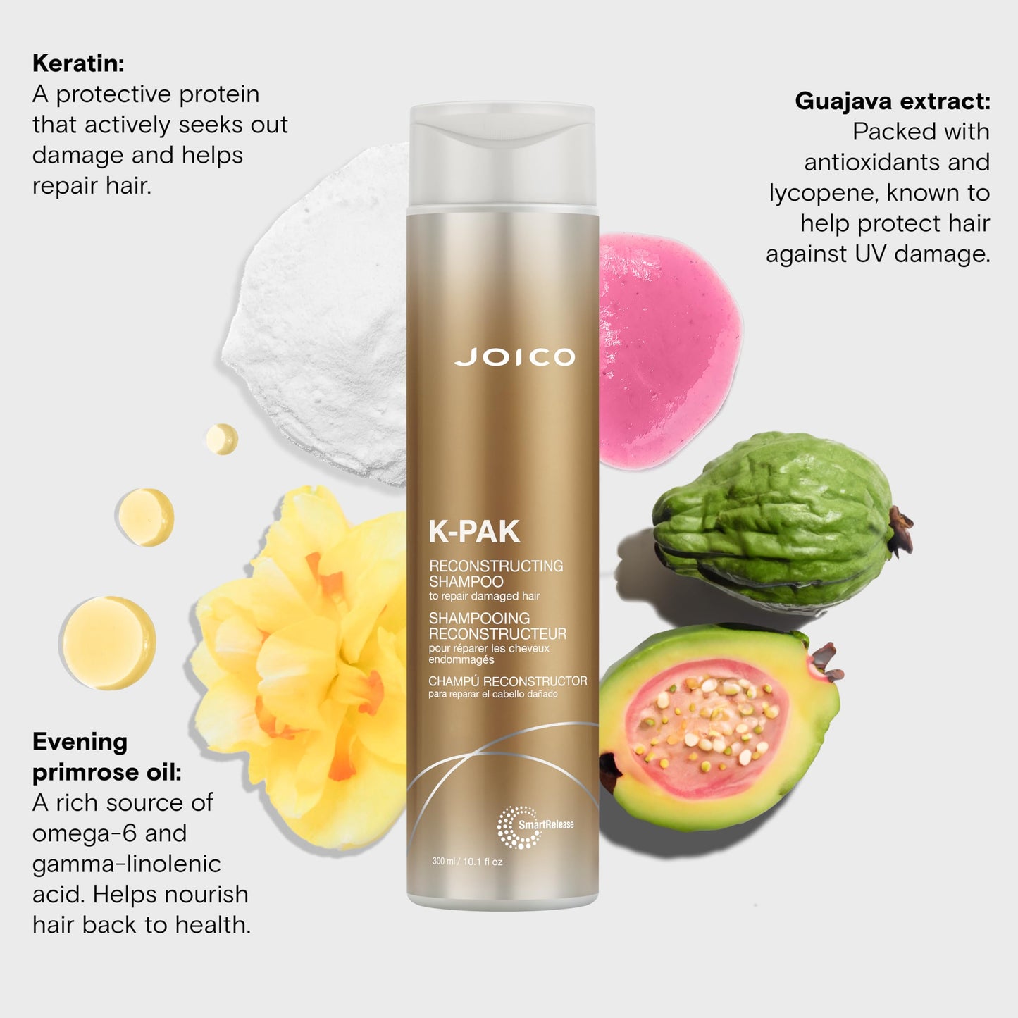 Joico K-PAK 每日清洁洗发水，去除氯和沉积物 | 适用于受损发质 | 修复和防止断裂 | 提升光泽 | 含角蛋白和番石榴果提取物 | 10.1 液体盎司