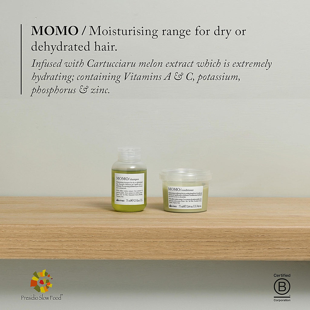 Davines MOMO Shampoo, Nourishing Gentle Cleansing Action for Dry and Dehydrated Hair - Promoting Lasting Hydration, Softness, and Shine with Melon Extract, Travel Size, 2.54 Fl Oz