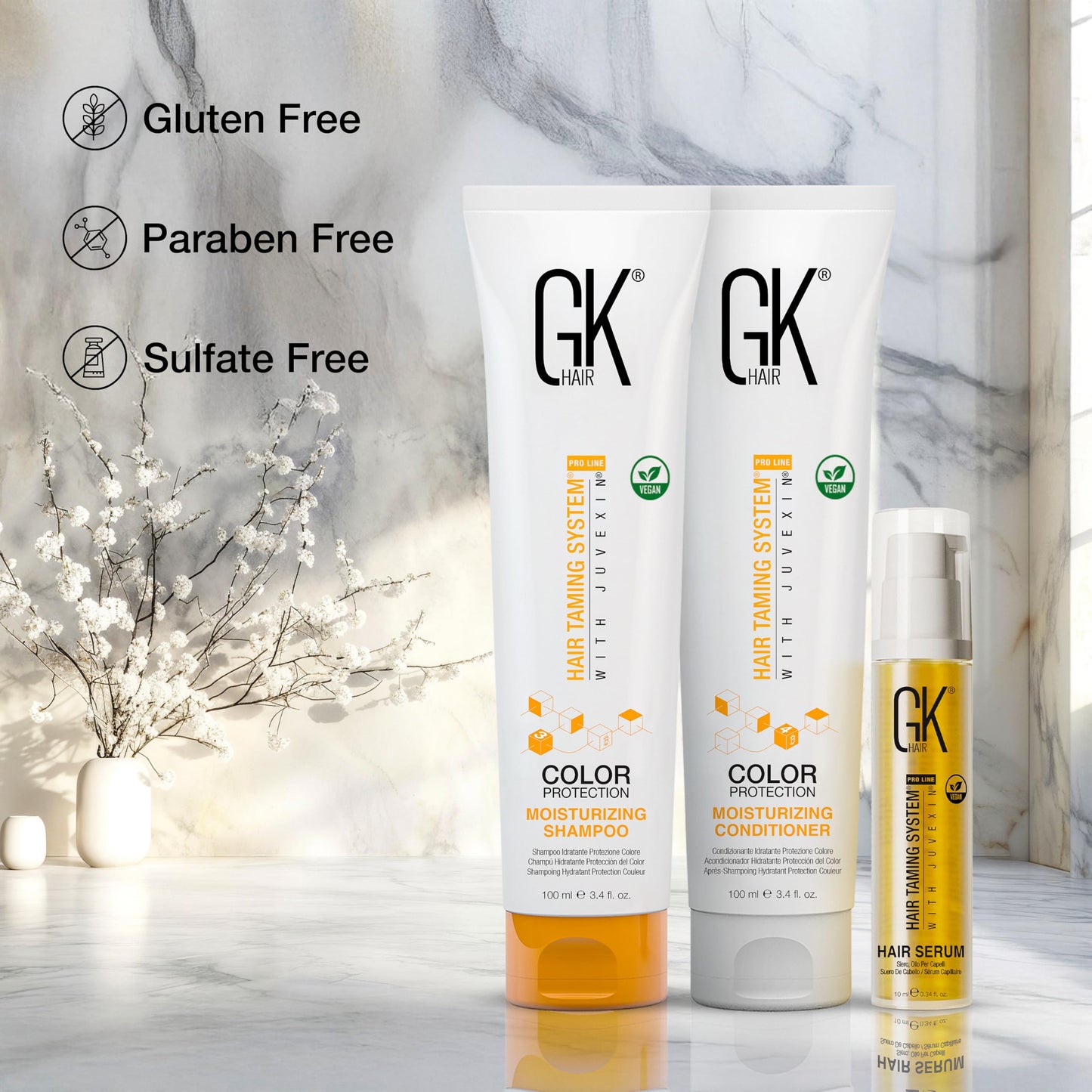 GK HAIR Global Keratin Moisturizing Shampoo and Conditioner Sulfate Free All Hair Types (Serum-10ml+MoisDUO)
