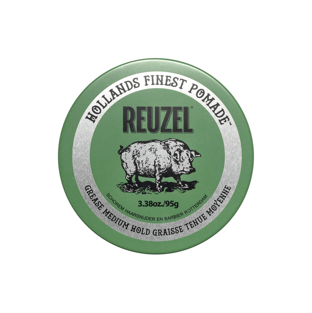 REUZEL Green Grease Pomade, Medium All Day Hold, Oil-Based Styling Wax, Medium Shine, Easy To Wash Out, For All Hair Types