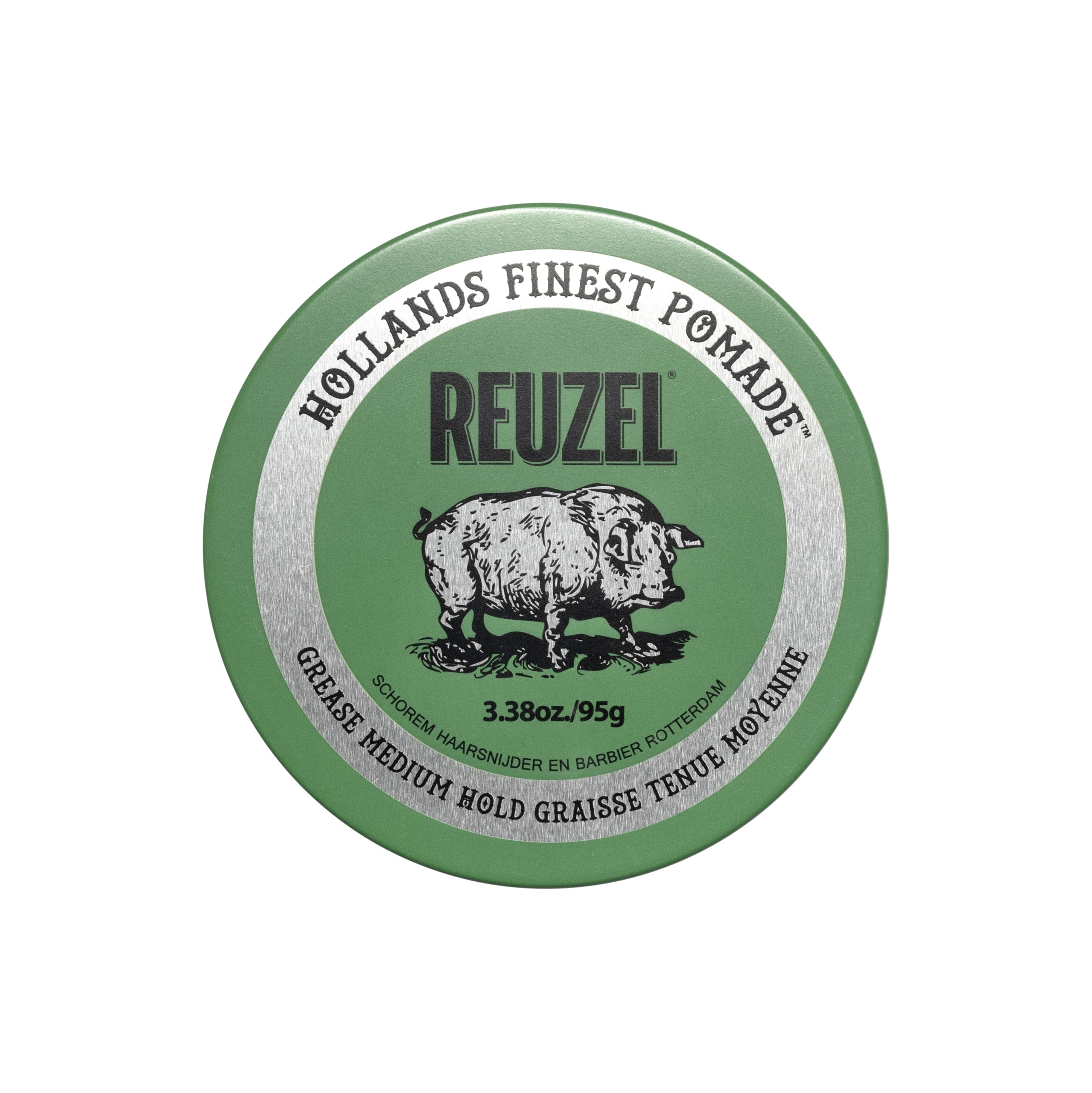 REUZEL Green Grease Pomade, Medium All Day Hold, Oil-Based Styling Wax, Medium Shine, Easy To Wash Out, For All Hair Types