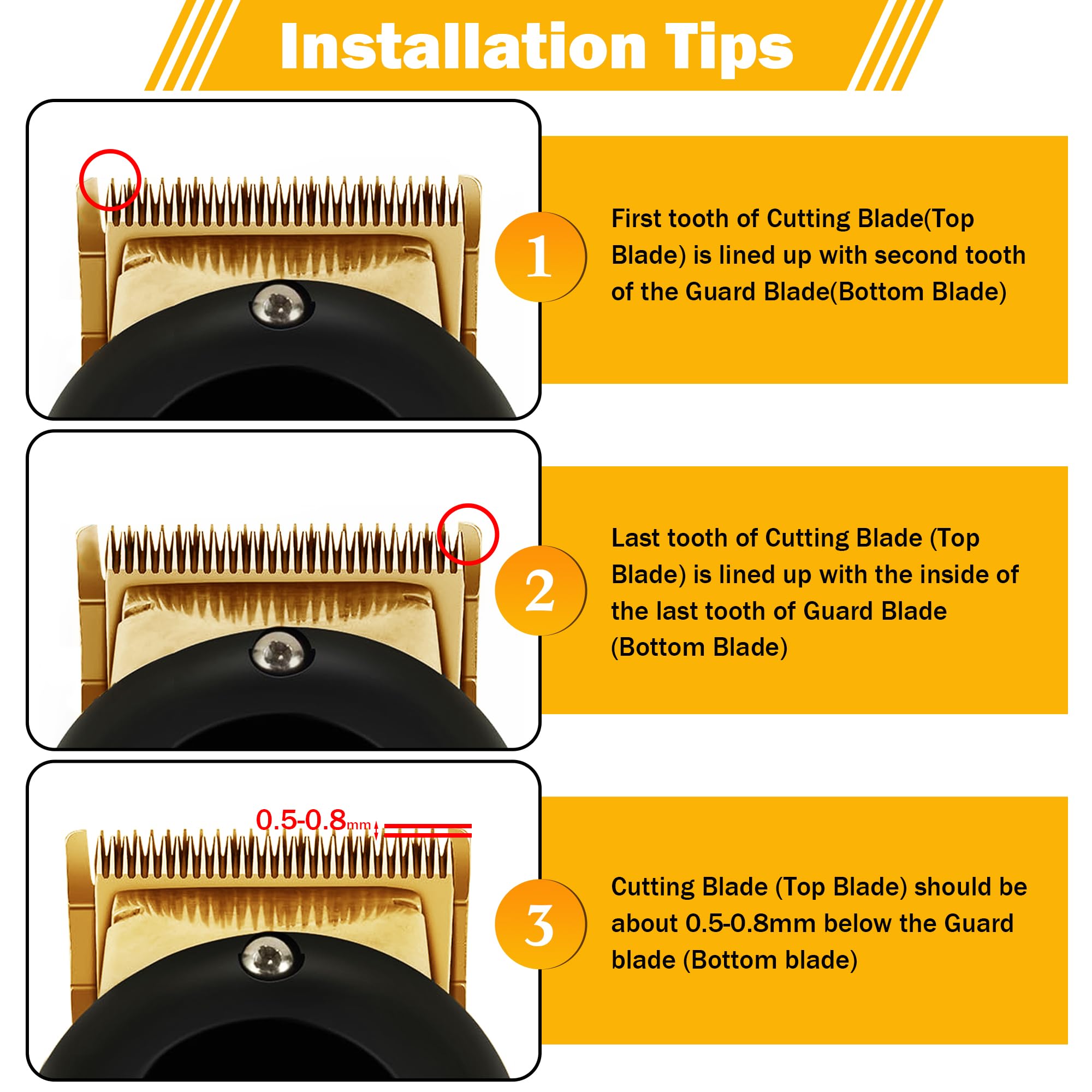 Fit for Wahl Clippers Replacement Blade, Professional Precision 2 Hole Adjustable Hair Trimmer Parts Gold Silver Blades Compatible with Wahl 5 Star Series, Super Taper, Magic Clip Clipper, 2pack
