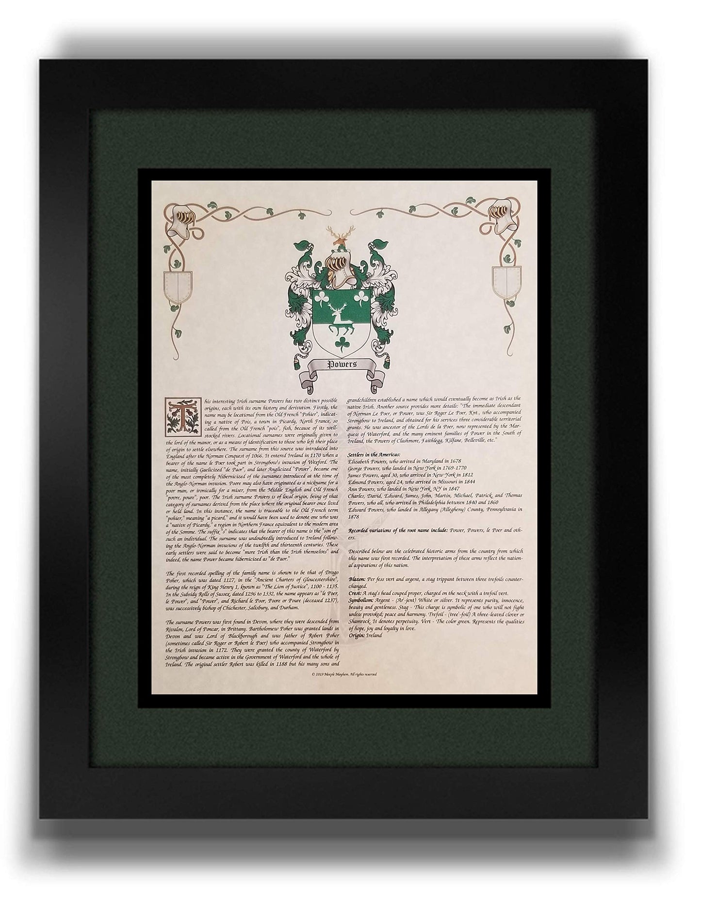 Black Mr Sweets Rusk Coat of Arms, Crest & History 8.5x11 Print - Name Meaning, Genealogy, Family Tree Aid, Ancestry, Ancestors, Namesakes - Surname Origin: Scottish Scotland