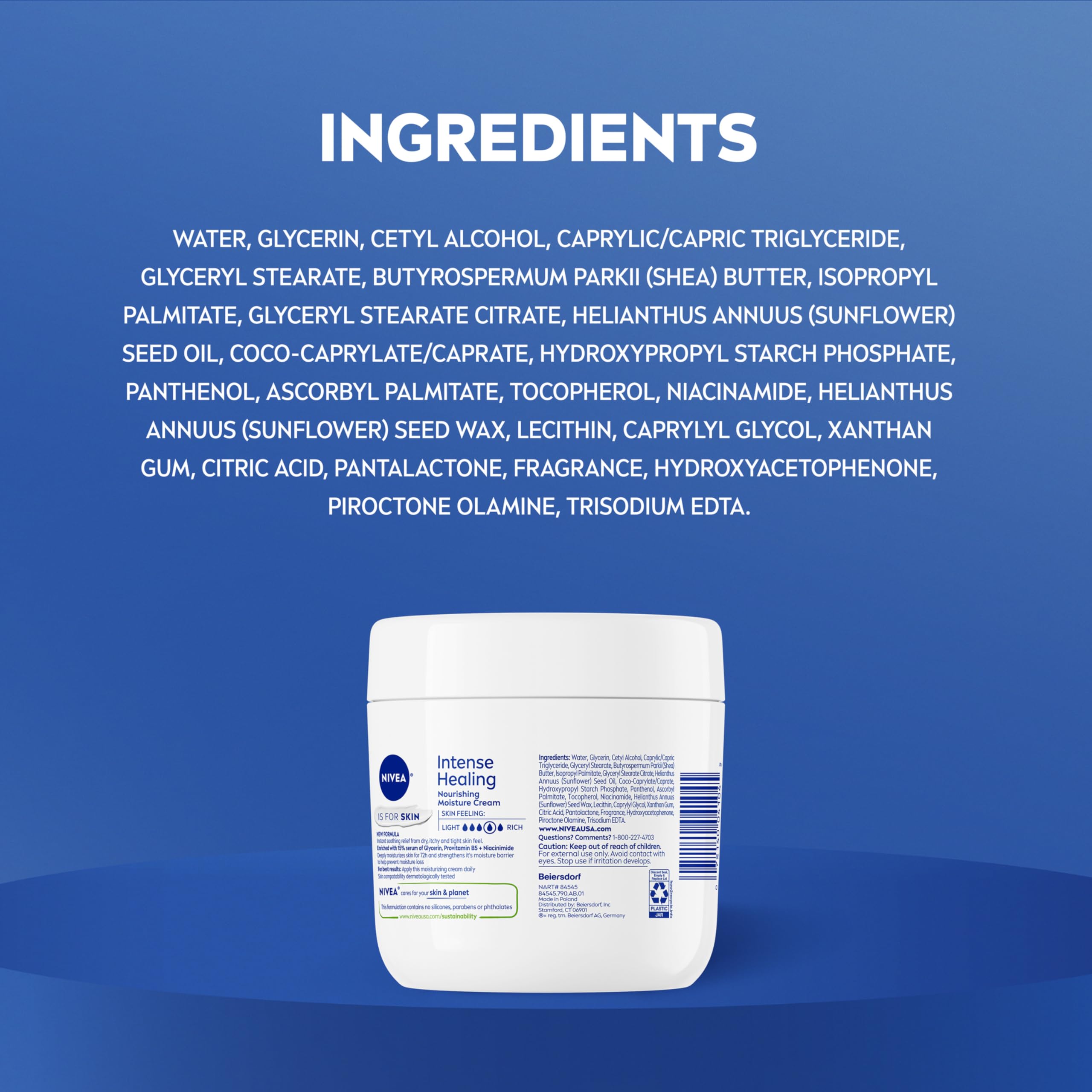 NIVEA Intense Healing Body Cream for Dry Skin with Glycerin, Provitamin B5 and Niacinamide, 72-Hour Moisture, Non-Greasy Body Moisturizer Immediately Soothes Dry, Itchy Skin Feeling, 13.5 Oz Jar