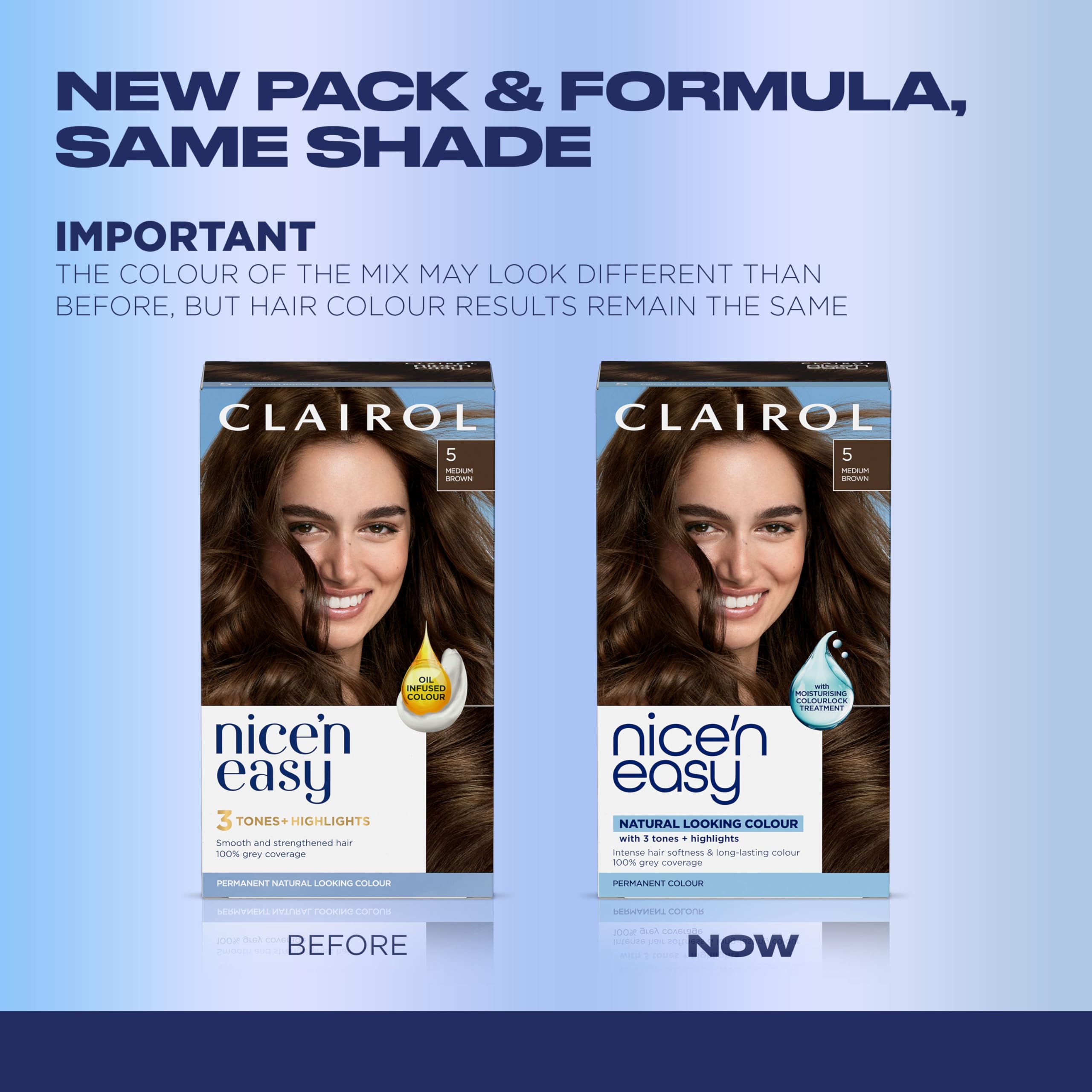 Clairol Nice'n Easy Permanent Hair Dye, 5 Medium Brown Hair Color, Pack of 1 - Packaging May Vary