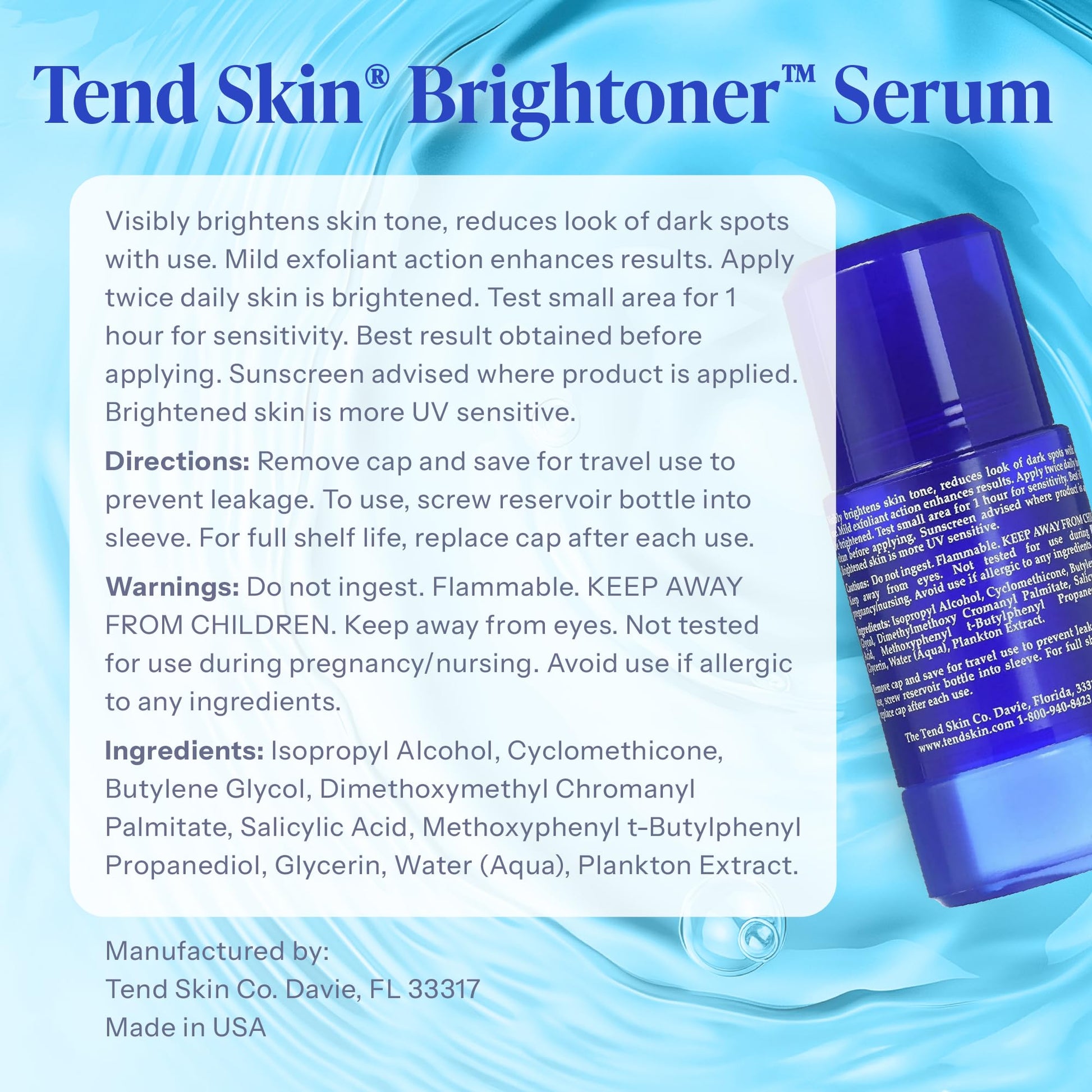 Alice Blue Tend Skin Brightoner Serum Roll On, Improves Appearance Of Uneven Skin Tone, Patches, and Dark Spots, Advanced Formula for Face and Body, 2.5 Oz