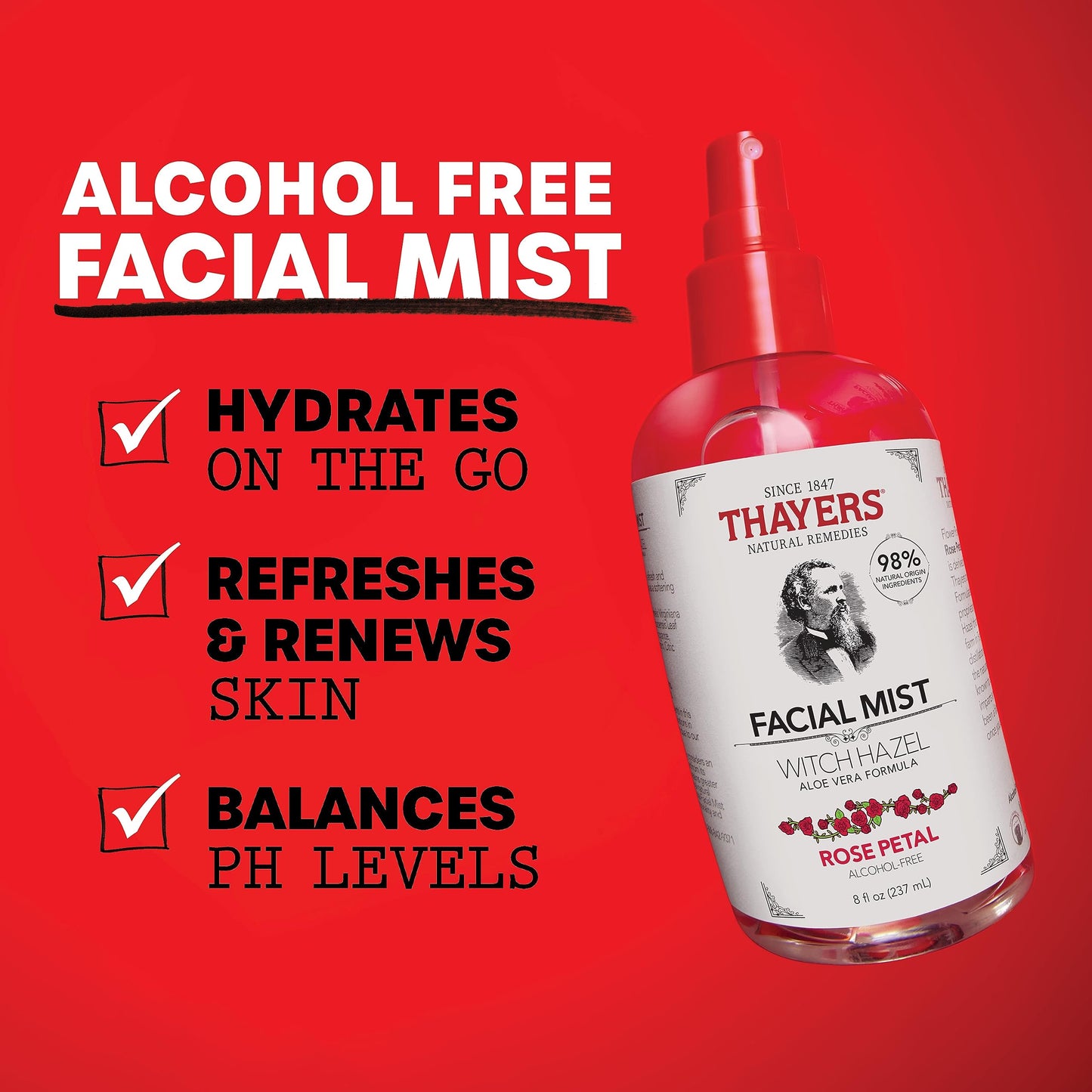Thayers Alcohol-Free Gentle Face Toner with Organic Witch Hazel and Aloe Vera, Facial Mist with Rose Water, For Dry Skin, Pore Constricting, Cruelty-Free, 237 ml
