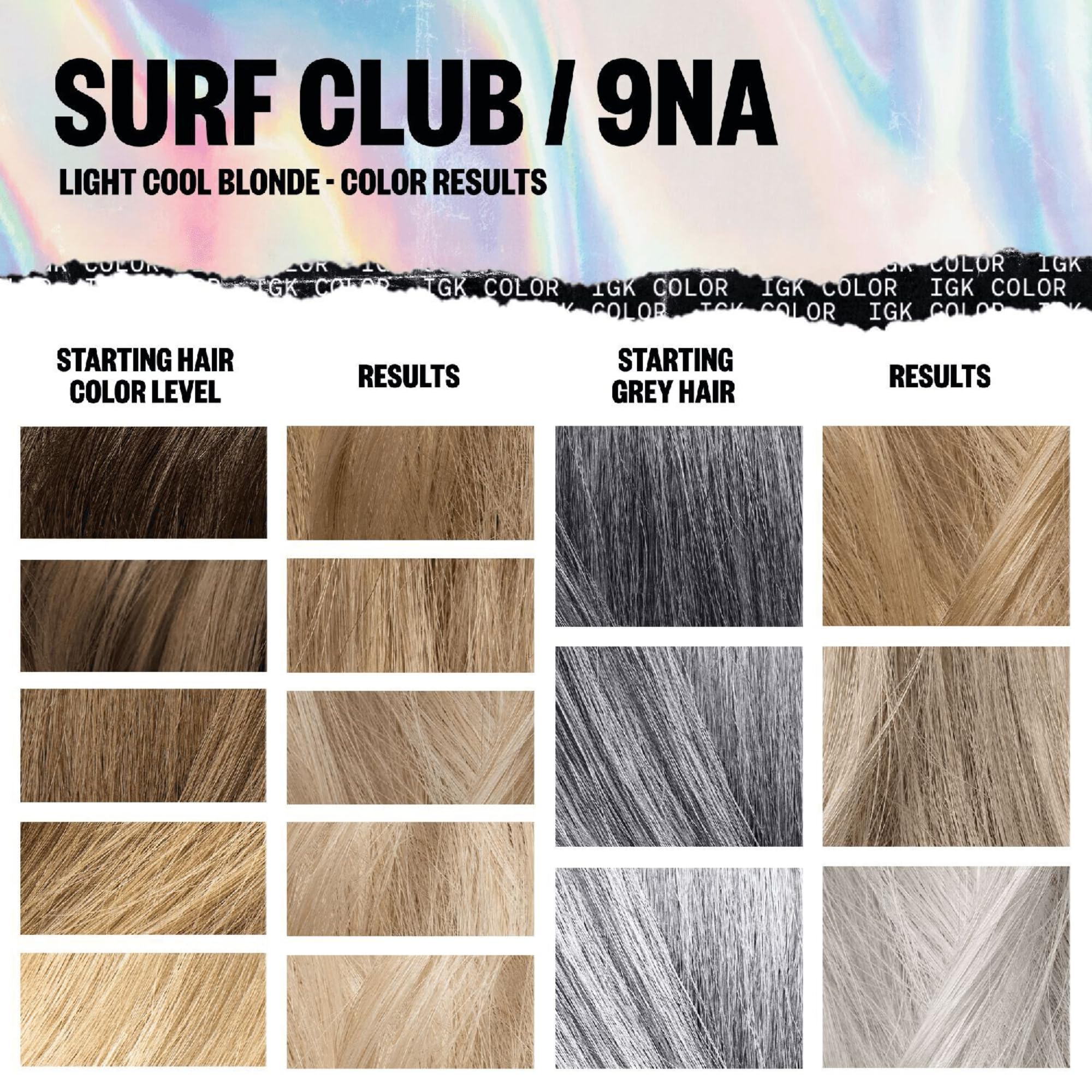 IGK Permanent Hair Dye Color Kit | 9NA Surf Club - Light Cool Blonde | 100% Gray Color Coverage + Strengthen + Shine | Ammonia Free