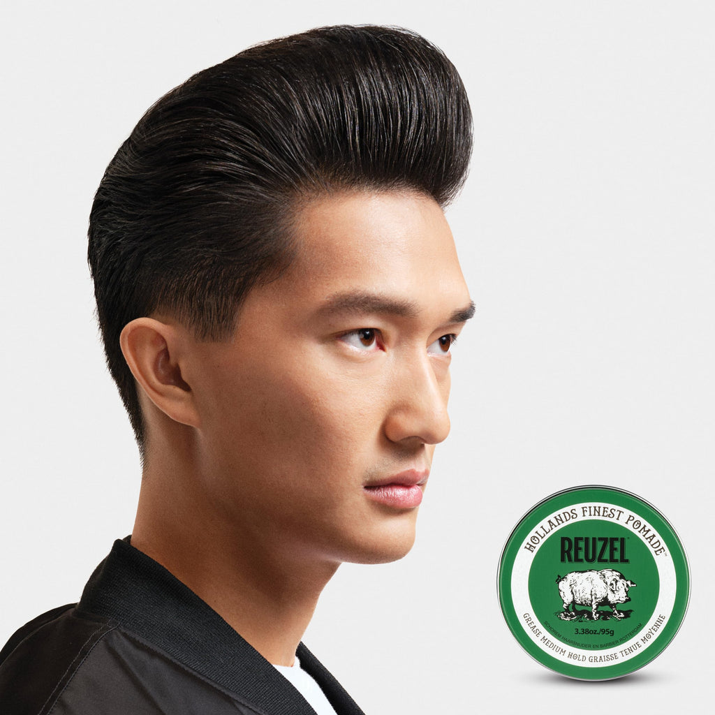 REUZEL Green Grease Pomade, Medium All Day Hold, Oil-Based Styling Wax, Medium Shine, Easy To Wash Out, For All Hair Types