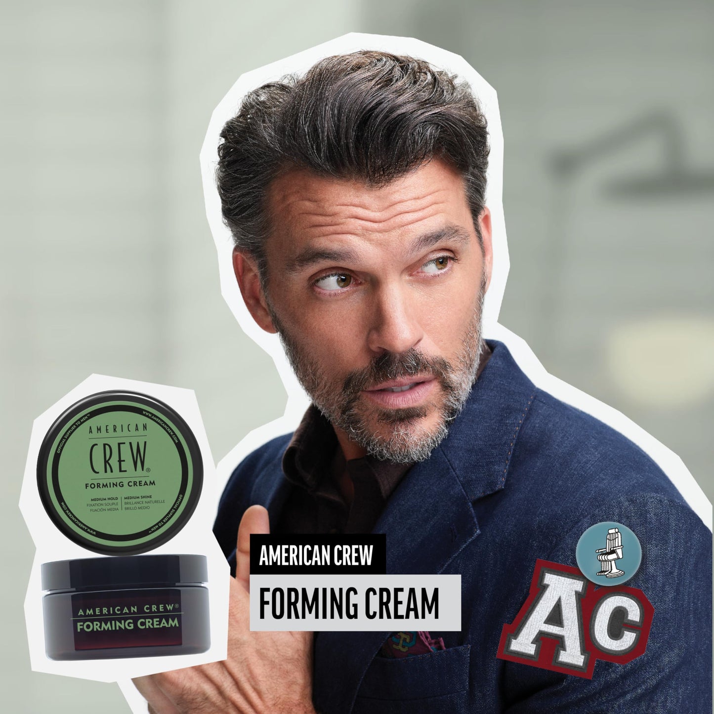 Gray American Crew Men's Hair Forming Cream, Like Styling Gel with Medium Hold & Shine, Travel Size, 1.7 oz