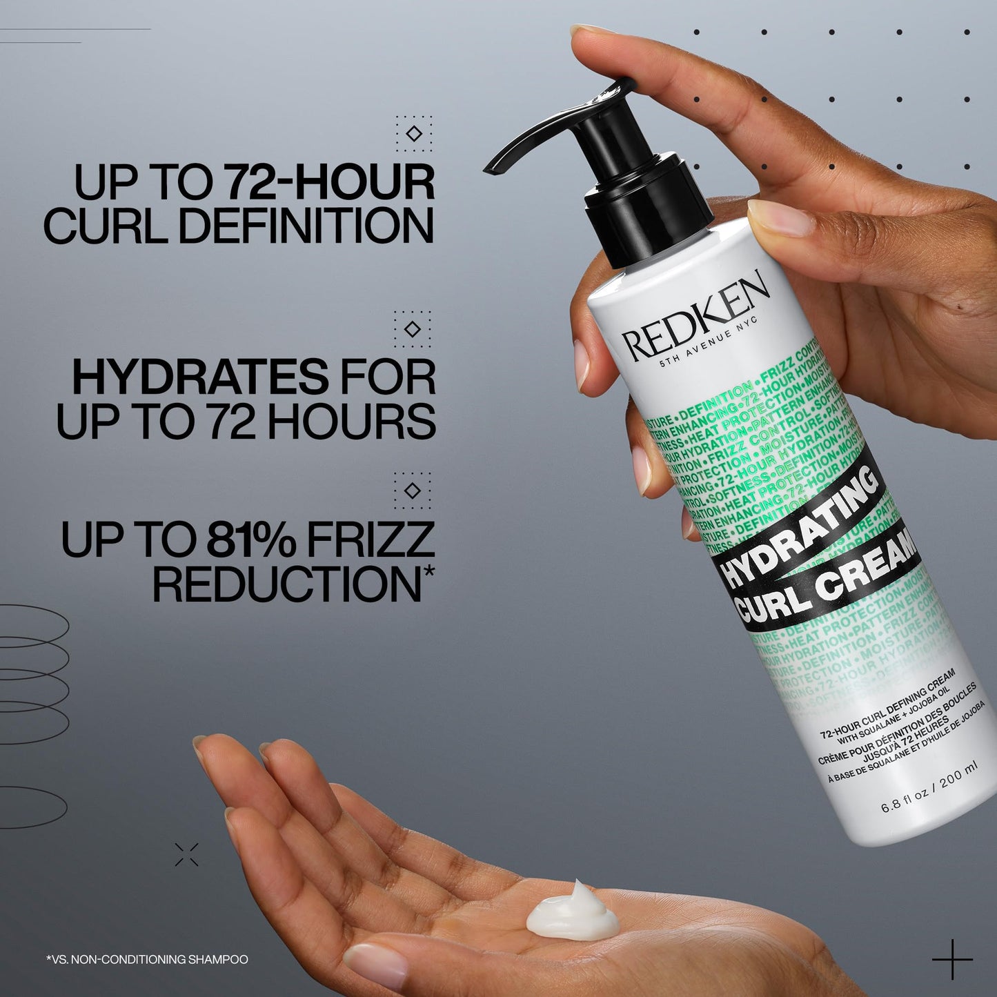 Crème hydratante pour les boucles REDKEN - Définition des boucles pendant 72 heures, protection thermique jusqu'à 232 °C, sans silicone ni parabène