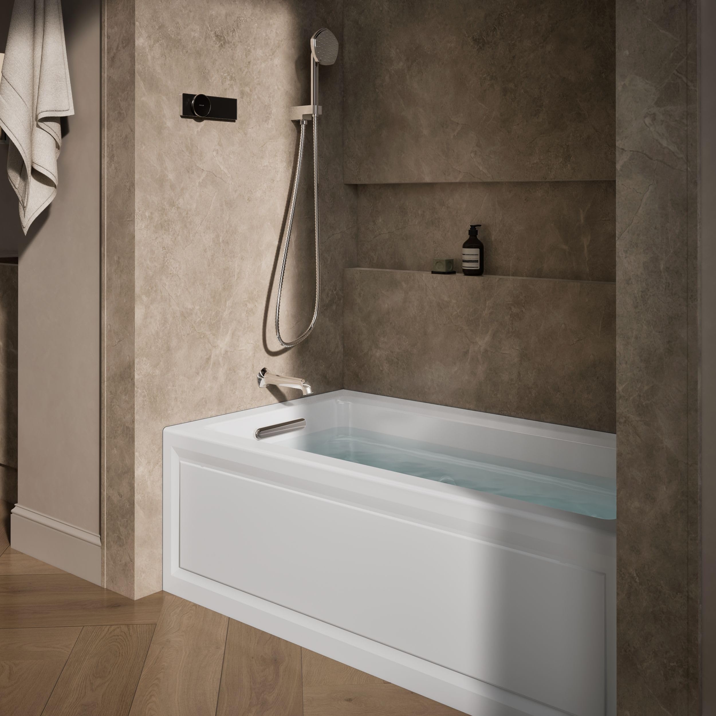 Kohler K-1122-HL-0 Archer 60"x32" alcove whirlpool with integral apron, left hand drain and heater, White