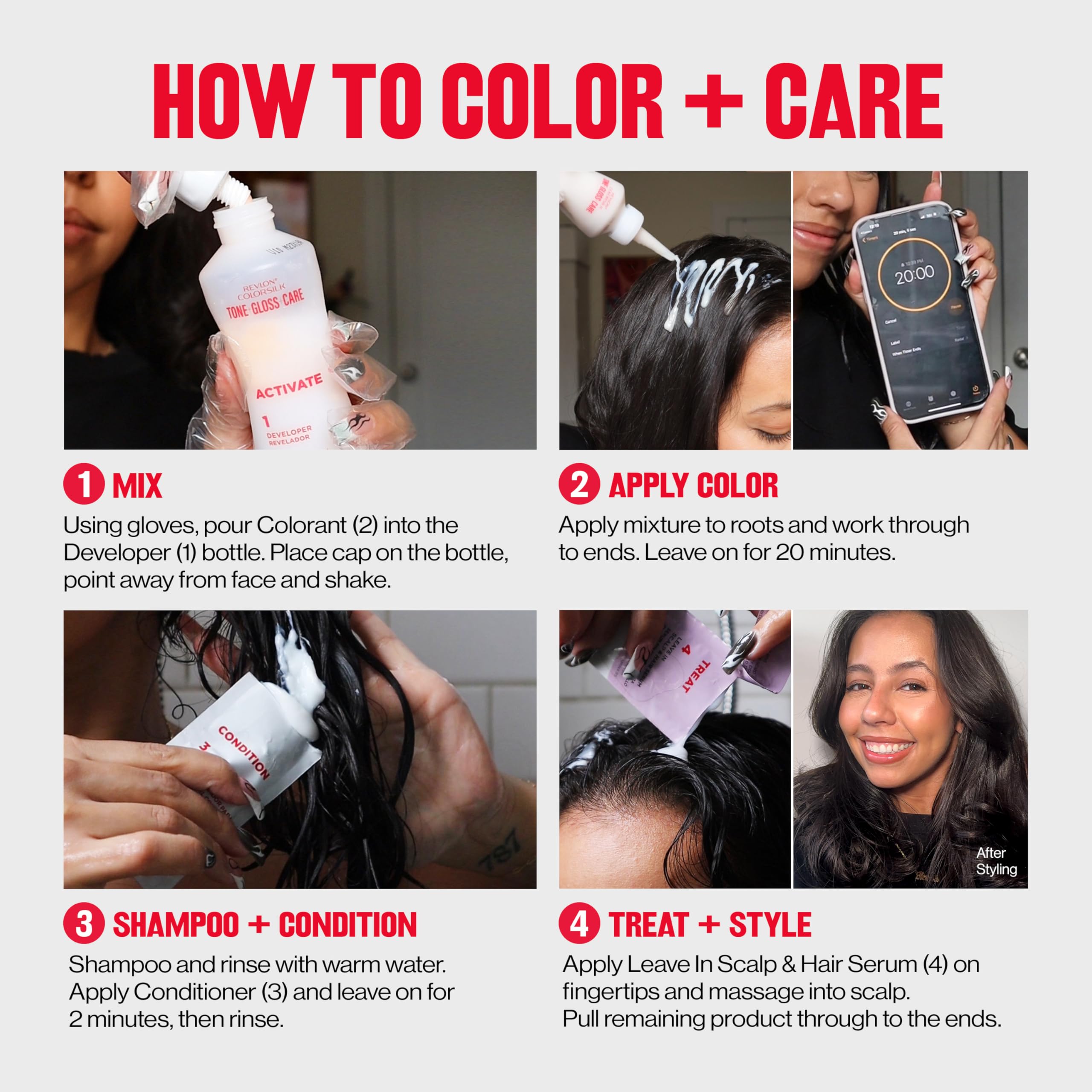 Revlon ColorSilk Tone + Gloss + Care Demi Permanent Hair Color, Dye Kit with Leave-In Scalp and Haircare Serum, 2x Shinier, 4x Stronger, 5RR Medium Red, 4.5 fl oz