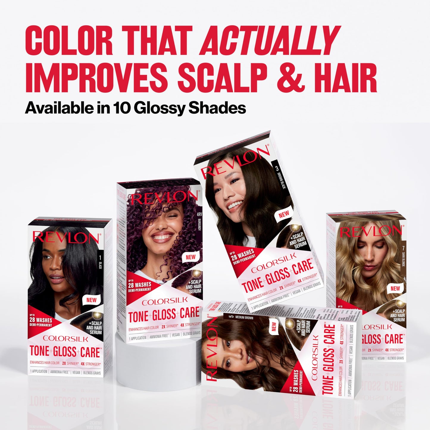 White Smoke Revlon ColorSilk Tone + Gloss + Care Demi Permanent Hair Color, Dye Kit with Leave-In Scalp and Haircare Serum, 2x Shinier, 4x Stronger, 5RR Medium Red, 4.5 fl oz