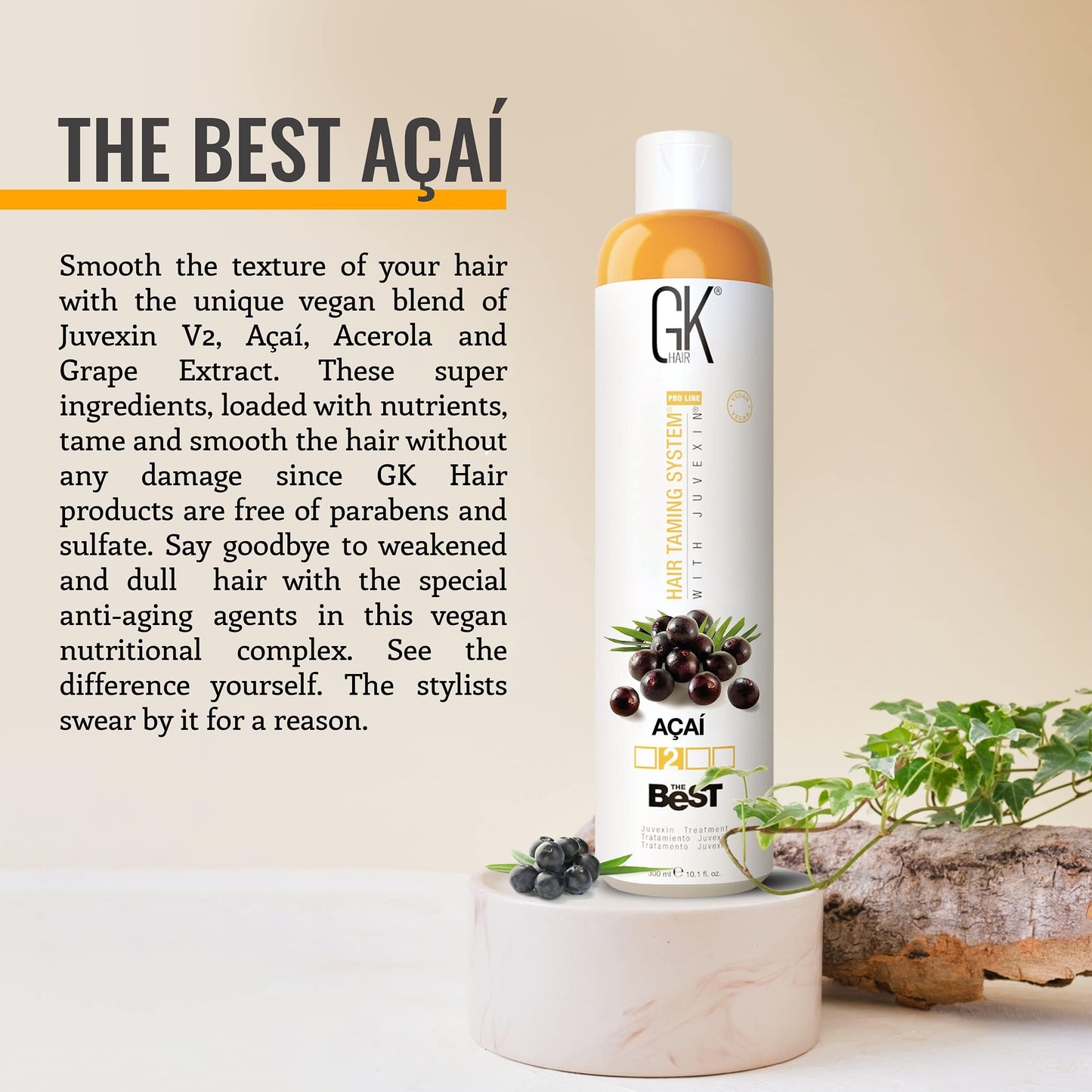 GK HAIR Global Keratin The Best ACAI (10.1 Fl Oz/300ml) Brazilian Professional Smoothing Keratin Hair Treatment for Dry Damage Frizzy and All Type of Hairs