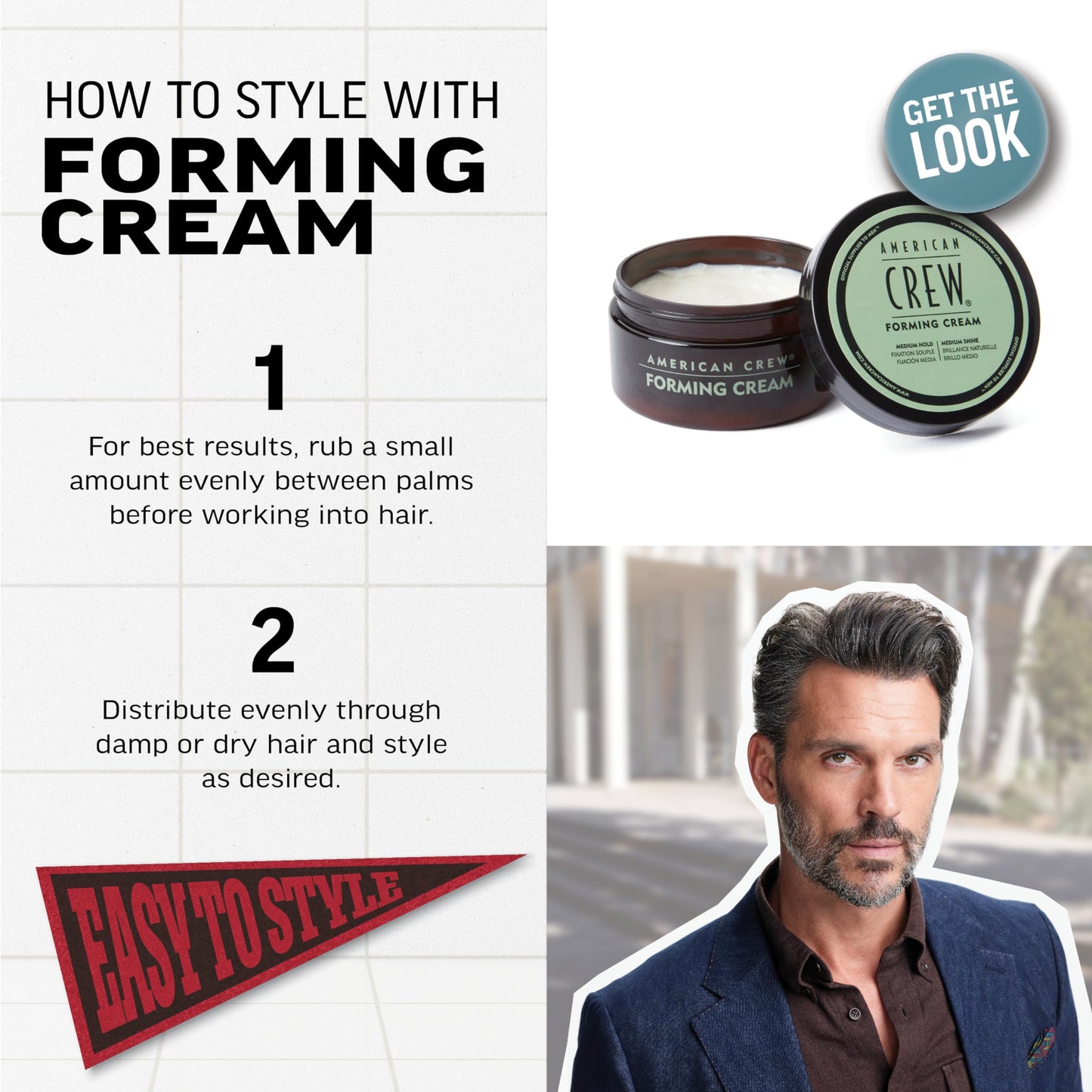 White Smoke American Crew Men's Hair Forming Cream, Like Hair Gel with Medium Hold & Medium Shine, 3 oz
