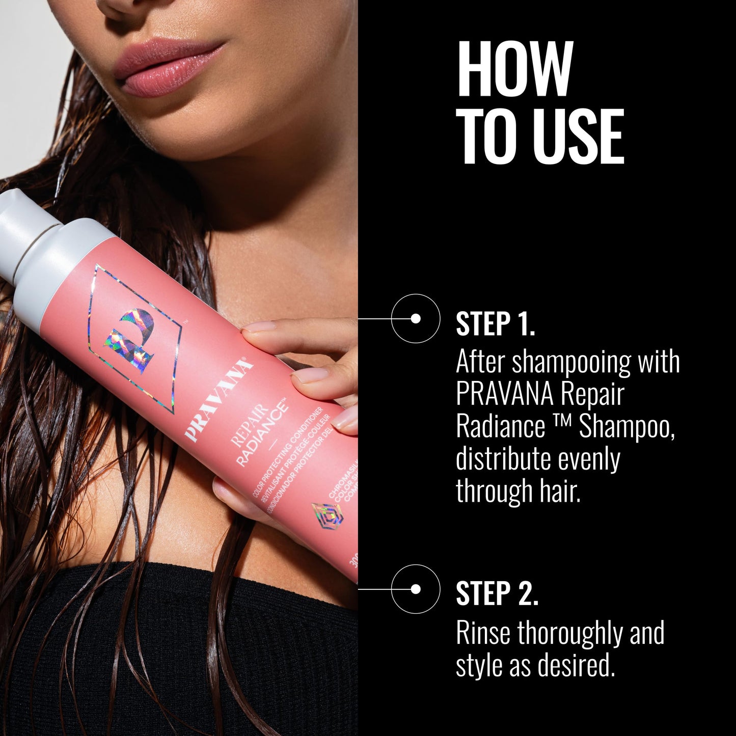 Pravana Repair Radiance Conditioner | Restores, Moisturizes, Nourishes | For Damaged, Color Treated Hair | Reduces Breakage & Split Ends | Chromasilk Enhances Shine & Protection | Vegan | 10 Fl Oz