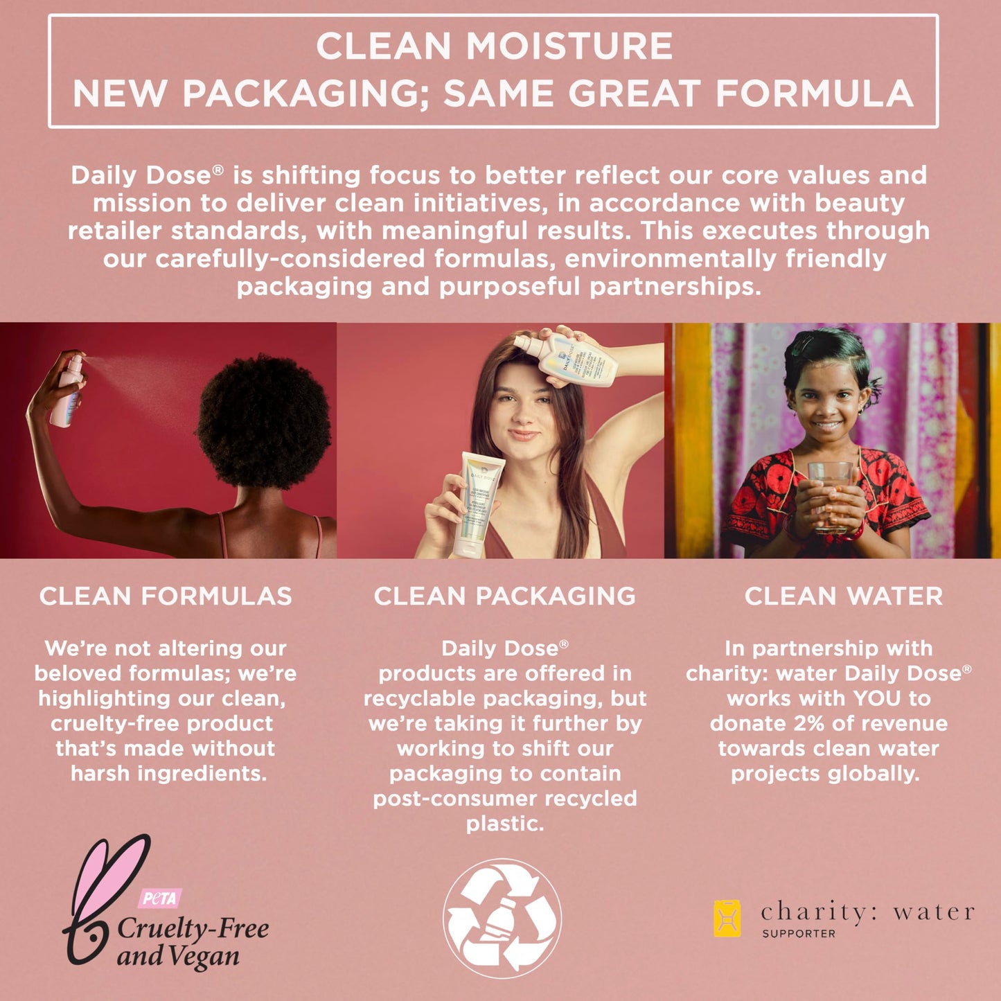 DAILY DOSE Clean Moisture Spray Leave-In Conditioner Detangler, Paraben-Free, Phthalates-Free, Cruelty-Free, Vegan