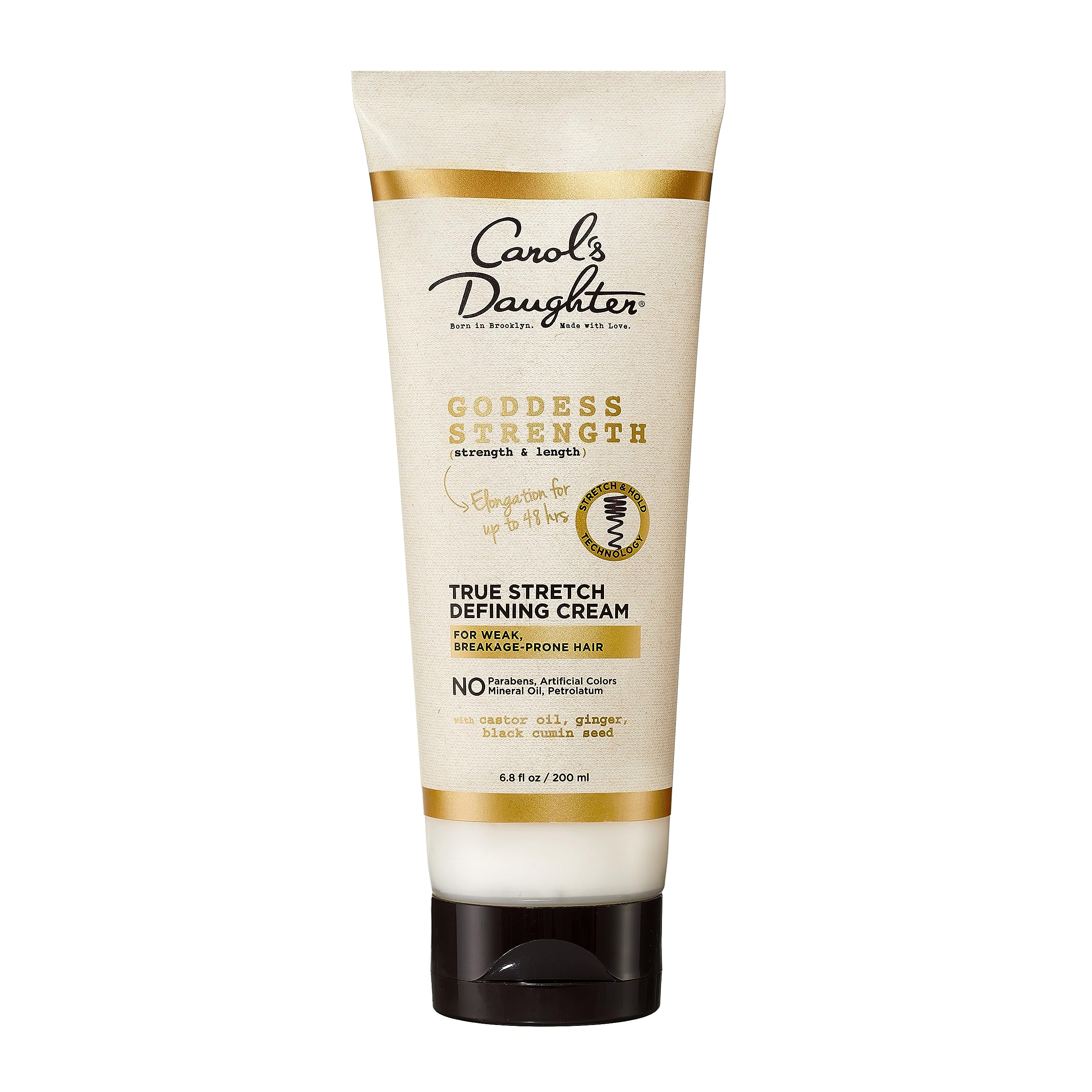 Carol's Daughter Goddess Strength True Stretch Defining Hair Cream For Waves, Coils and Curls, Curl Defining Cream with Castor Oil, 6.8 Fl Oz