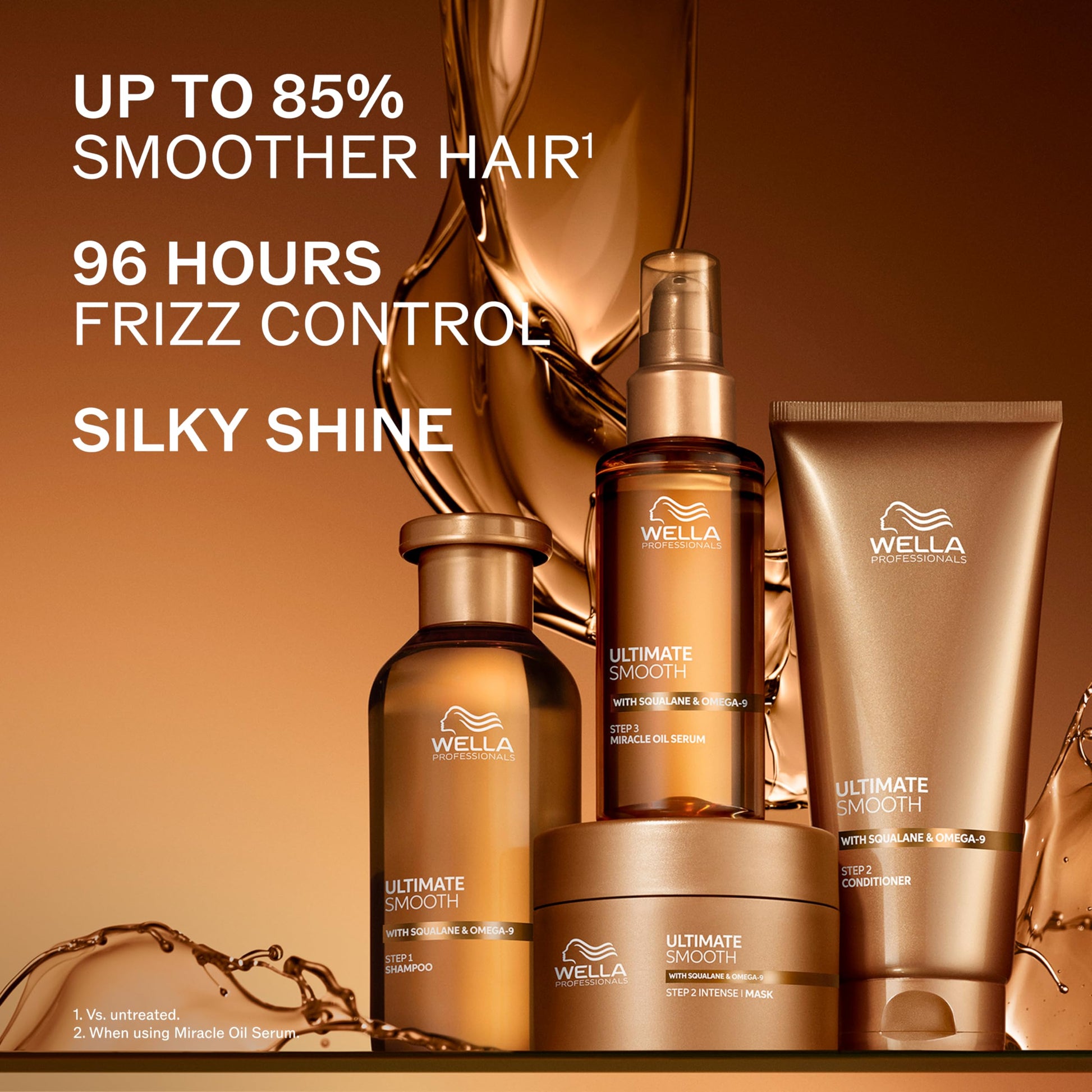 Dark Red Wella Professionals ULTIMATE SMOOTH Shampoo 8.4 Fl Oz. + Conditioner 6.7 Fl Oz. Bundle | For Dry, Dull & Frizzy Hair | With Squalane & Omega 9