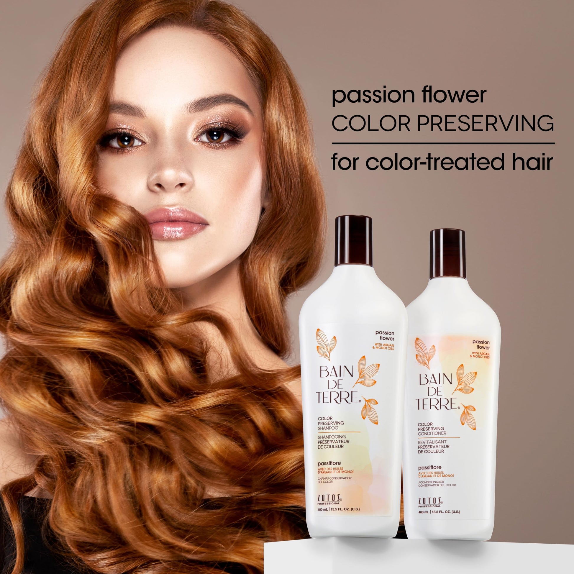 Rosy Brown Bain de Terre Passion Flower Color Preserving Conditioner, Luxurious Hydration for Vibrant Color & Protection from Fading, with Argan & Monoi Oils, Paraben-free, Vegan, 13.5 Fl Oz