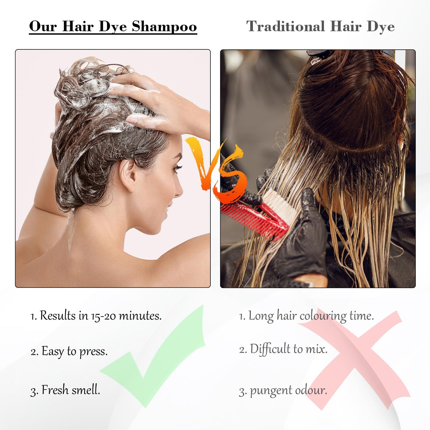 White Smoke KAISASA Black Hair Dye Shampoo 3 in 1, Hair Color Shampoo for Cover Grey Hair, Natural with Herbal Ingredient for Men and Women (Black)