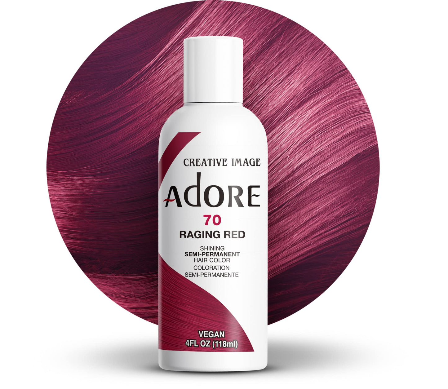 Adore Semi Permanent Hair Color - Vegan and Cruelty-Free Red Hair Dye - 4 Fl Oz - 070 Raging Red (Pack of 1)